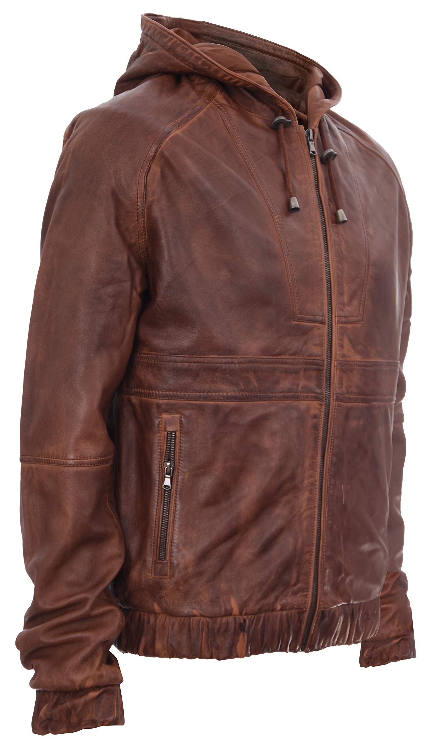 Men's Tan Nappa Leather Biker Jacket with Detachable Hood - Stylish Motorcycle Jacket for Casual Wear & Outdoor Adventures
