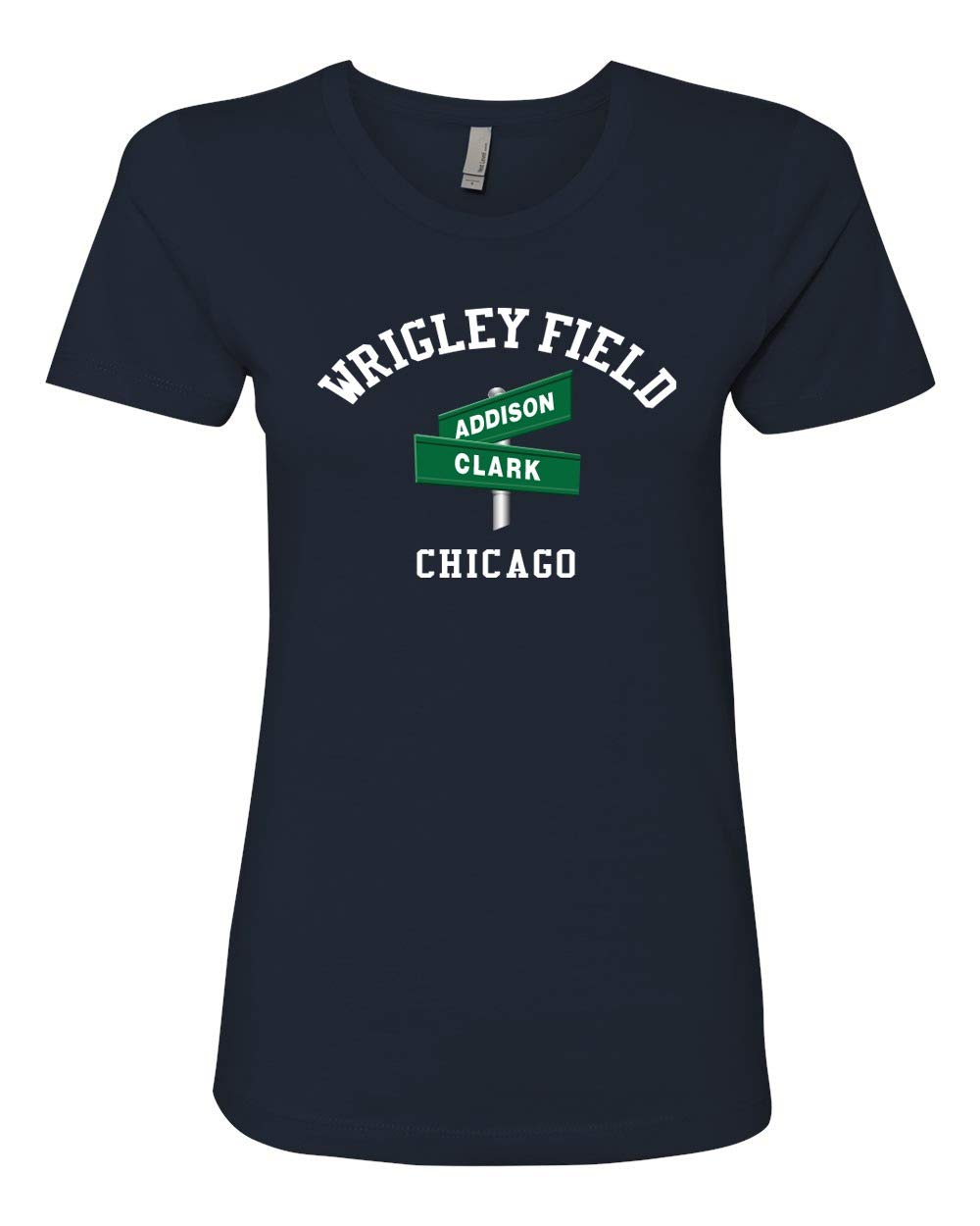 Wrigley Field Chicago Addison and Clark Street Sign Women's Crew Neck T-Shirt - Navy Blue 2XL | Vintage Baseball Fan Gift, Cubs Game Day Outfit, Casual Streetwear
