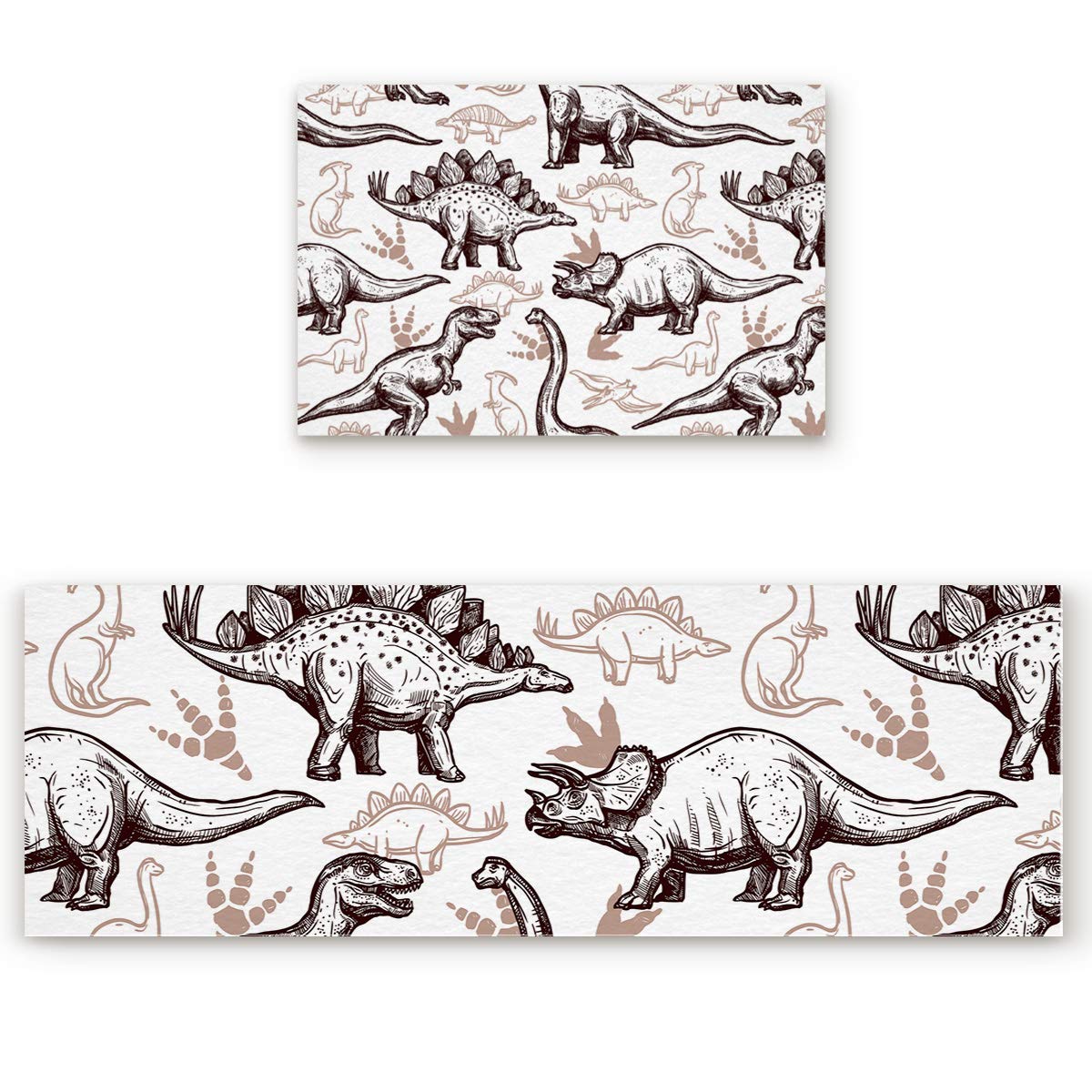 Anti-Fatigue Non-Slip Kitchen Floor Mats Set of 2 - Waterproof Cushioned Standing Mats for Comfort (15.7x23.6in + 15.7x47.2in) - Perfect for Cooking, Dishwashing & Standing Work in Kitchen, Dinosaur Design