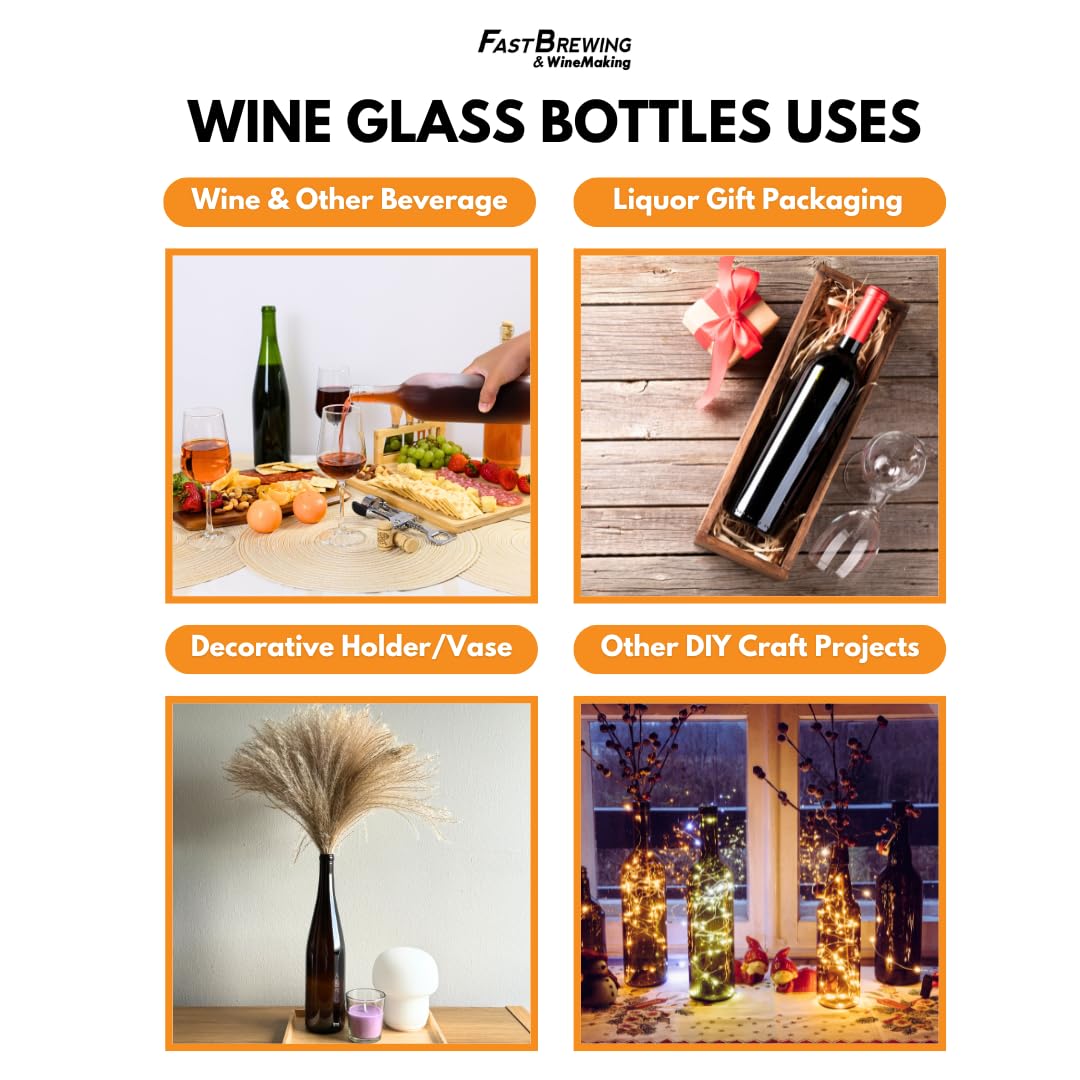 FastRack 6-Pack 750ml Clear Bordeaux Wine Bottles - Flint Flat-Bottomed Glass Bottles for Homemade Wine Making, Storage & Gifting (Corks Not Included) - Perfect for Winemaking Kits, Home Brewing & DIY Projects