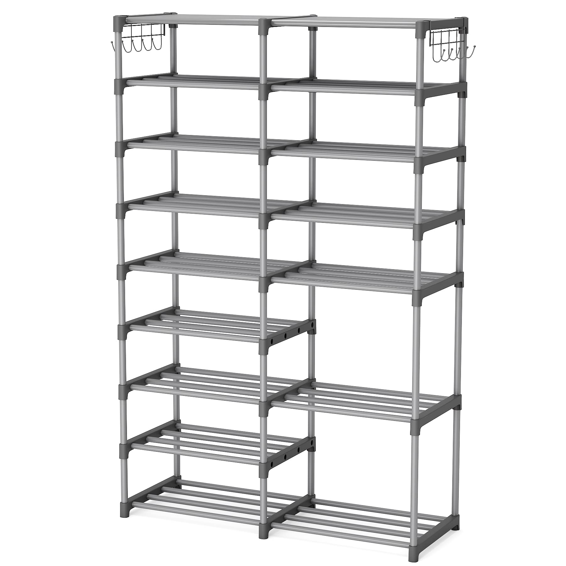Tribesigns 9-Tier Stackable Shoe Rack Organizer - Holds 32-40 Pairs of Shoes | Space-Saving Shoe Storage Shelf for Closet & Entryway | Boot Organizer with 2 Hooks | Perfect for Small Apartments, Dorm Rooms & Mudroom Organization
