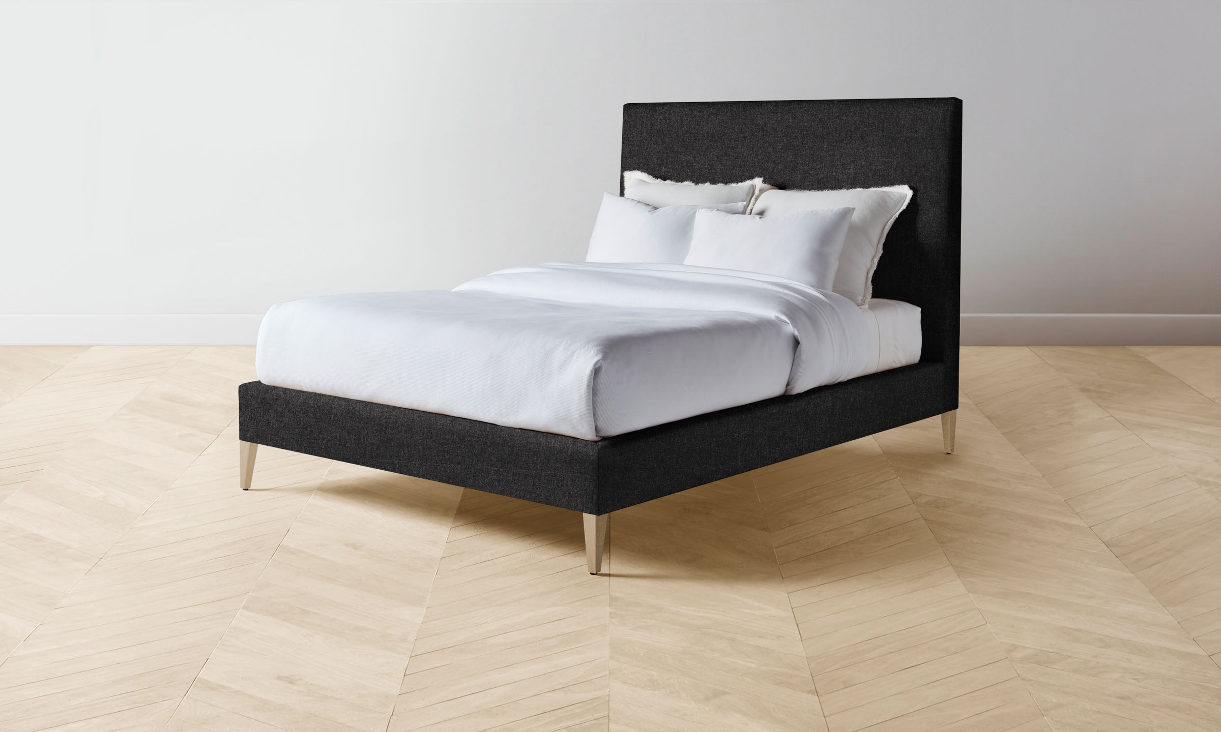 The Essex Bed - Premium Italian Brushed Wool Pepper Fabric Upholstered Bed Frame | Perfect for Modern Bedroom & Guest Room Decor