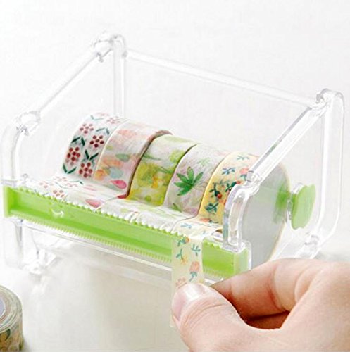 Leoyoubei Clear Desktop Tape Dispenser with Double Zigzag Cutter - Mini Tape Storage Organizer for Office, School & Home Use - Perfect for Crafting, Packaging & Labeling