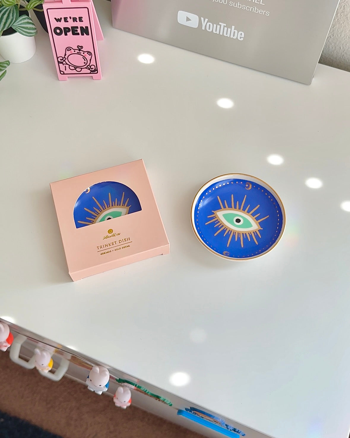 Hand Painted Evil Eye Trinket Dish - Ceramic Catchall Tray with Gold Accents for Jewelry, Keys & Coins | Boho Home Decor & Gift Idea