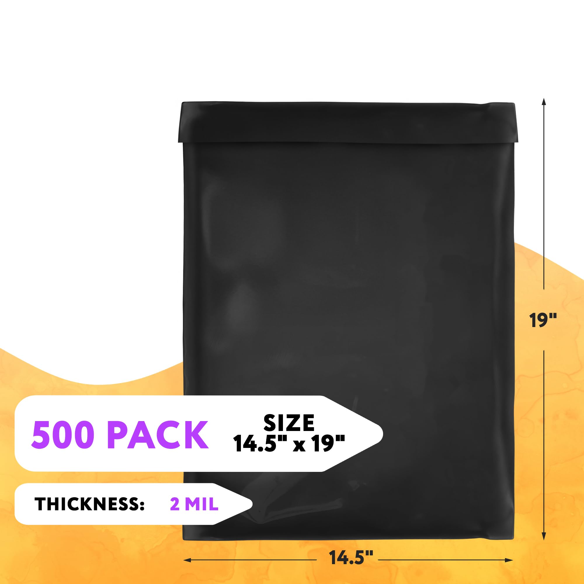 500 Pack 14.5 x 19 Inch Black Poly Mailers - 2 Mil Thick Self-Sealing Polyethylene Shipping Envelopes | Waterproof Mailing Bags for Clothing & Apparel | Perfect for Ecommerce, Online Stores & Small Business Shipping
