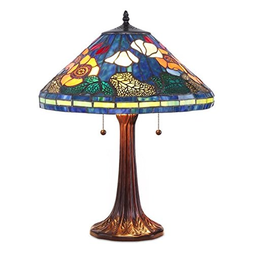 Serena D'italia Tiffany Stained Glass Water Lily Table Lamp Set - Handcrafted Italian Art Nouveau Style Lamp for Living Room, Bedroom & Office Decor