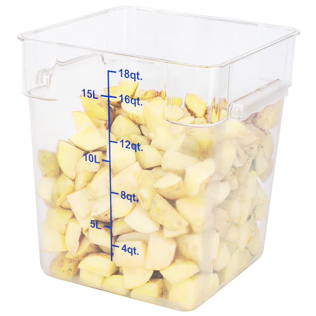 Met Lux 18 Quart Brine Bucket with Volume Markers & Built-In Handle - Clear & Blue Plastic Marinating Container, Dough Rising Bucket for Baking, Freezer-Safe (Lid Sold Separately) - Perfect for Meal Prep, BBQ Marinades & Bread Making
