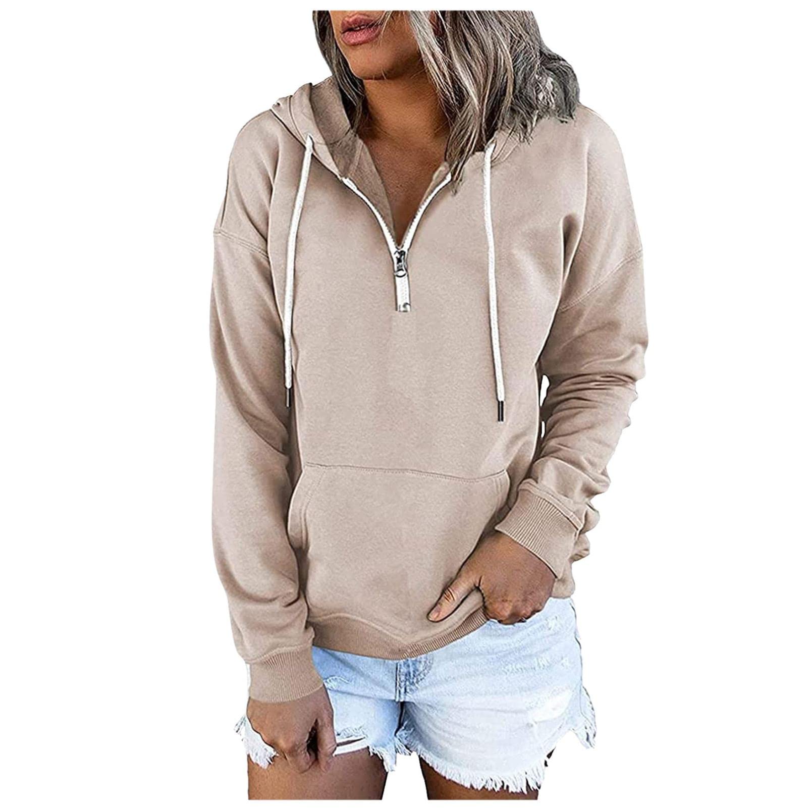 Women's Casual Long Sleeve Zip Up Hoodie with Drawstring - Loose Fit Pullover Sweatshirt for Everyday Wear, Outdoor Activities & Lounge Comfort