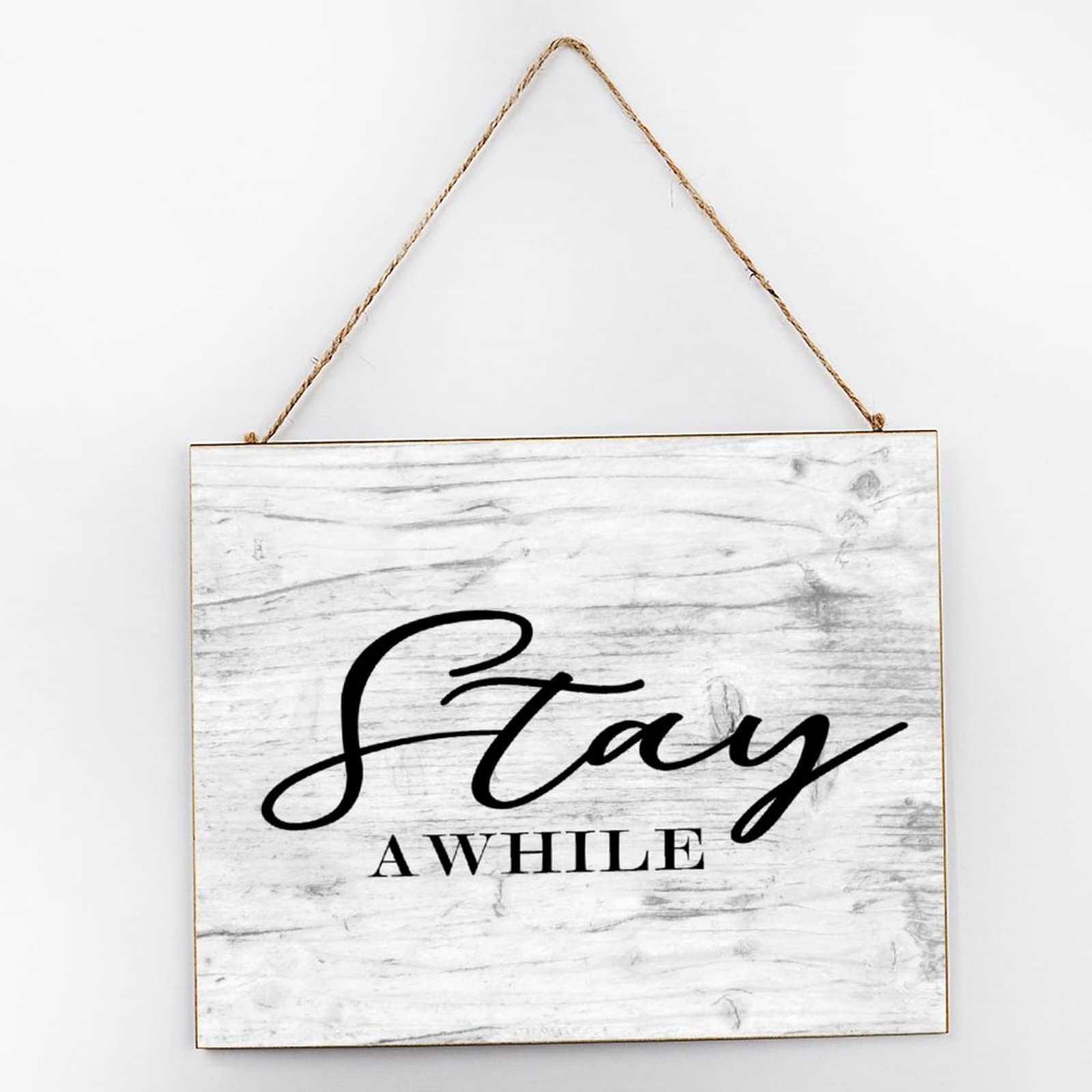 Rustic Stay Awhile Wooden Wall Sign - 10x12 Inches Farmhouse Home Decor for Living Room, Bedroom & Entryway