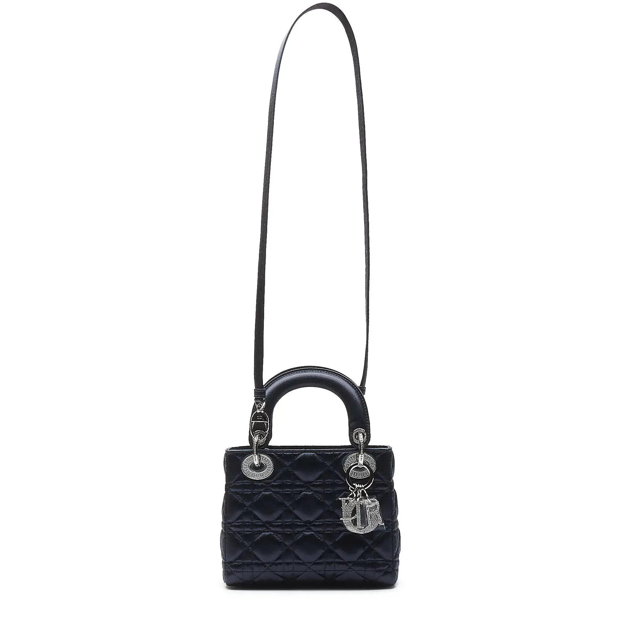 Dior Lady Dior Mini Handbag in Satin Blue - Limited Edition Diana Bag for Women | Perfect for Evening Parties, Weddings & Luxury Gift Giving