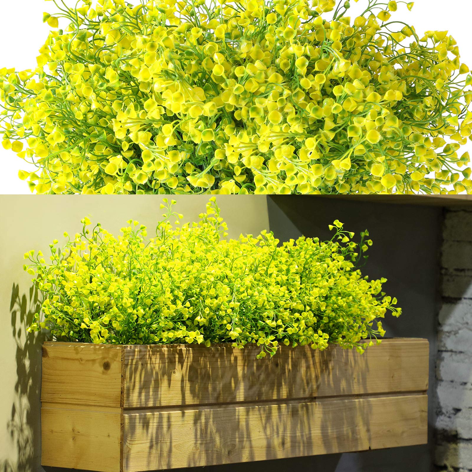 WILLBOND 12 Bundles UV Resistant Artificial Flowers for Outdoor - Fake Plastic Plants & Faux Shrubs Decor, Home Garden Porch Hanging Planters, Spring Summer Decoration (Yellow) - Perfect for Patio, Balcony, Wedding & Party Decorations