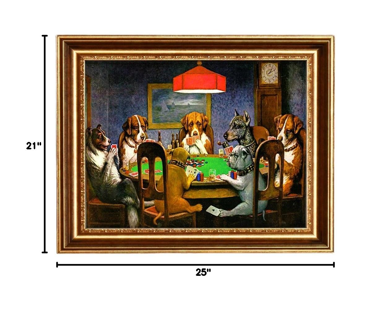 ELITEART Dogs Playing Poker by Cassius Marcellus Coolidge - Premium Oil Painting Reproduction Giclee Wall Art Canvas Print - Framed Size 21x25 Inches - Perfect for Living Room, Bar or Game Room Decor