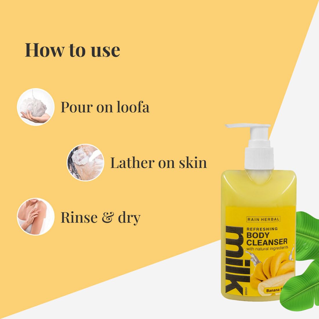 Natural Herbal Banana Body Wash & Cleanser Milk - Moisturizing & Refreshing for All Skin Types | 200ml | Perfect for Shower, Bath & Spa Day