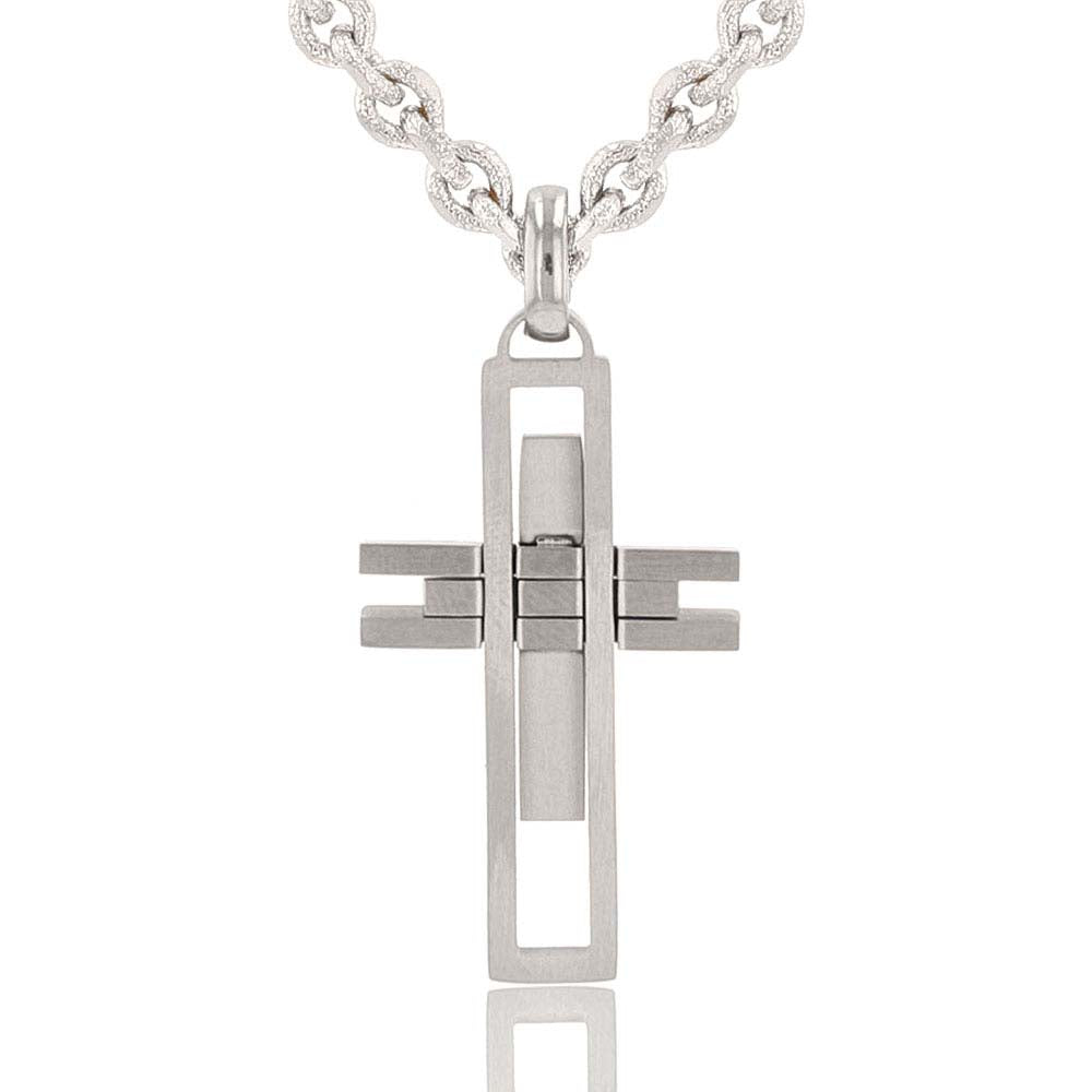 Elegant Modern Art Cross Necklace for Women - Sterling Silver Pendant with 18