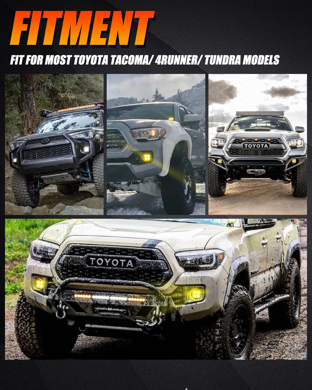 80W 9600LM 3 Inch LED Fog Lights Kit - White/Yellow Beam Compatible with 2012-2022 Toyota Tacoma, 2010-2022 4Runner, 2014-2022 Tundra - Perfect for Off-Roading, Night Driving & Foggy Conditions