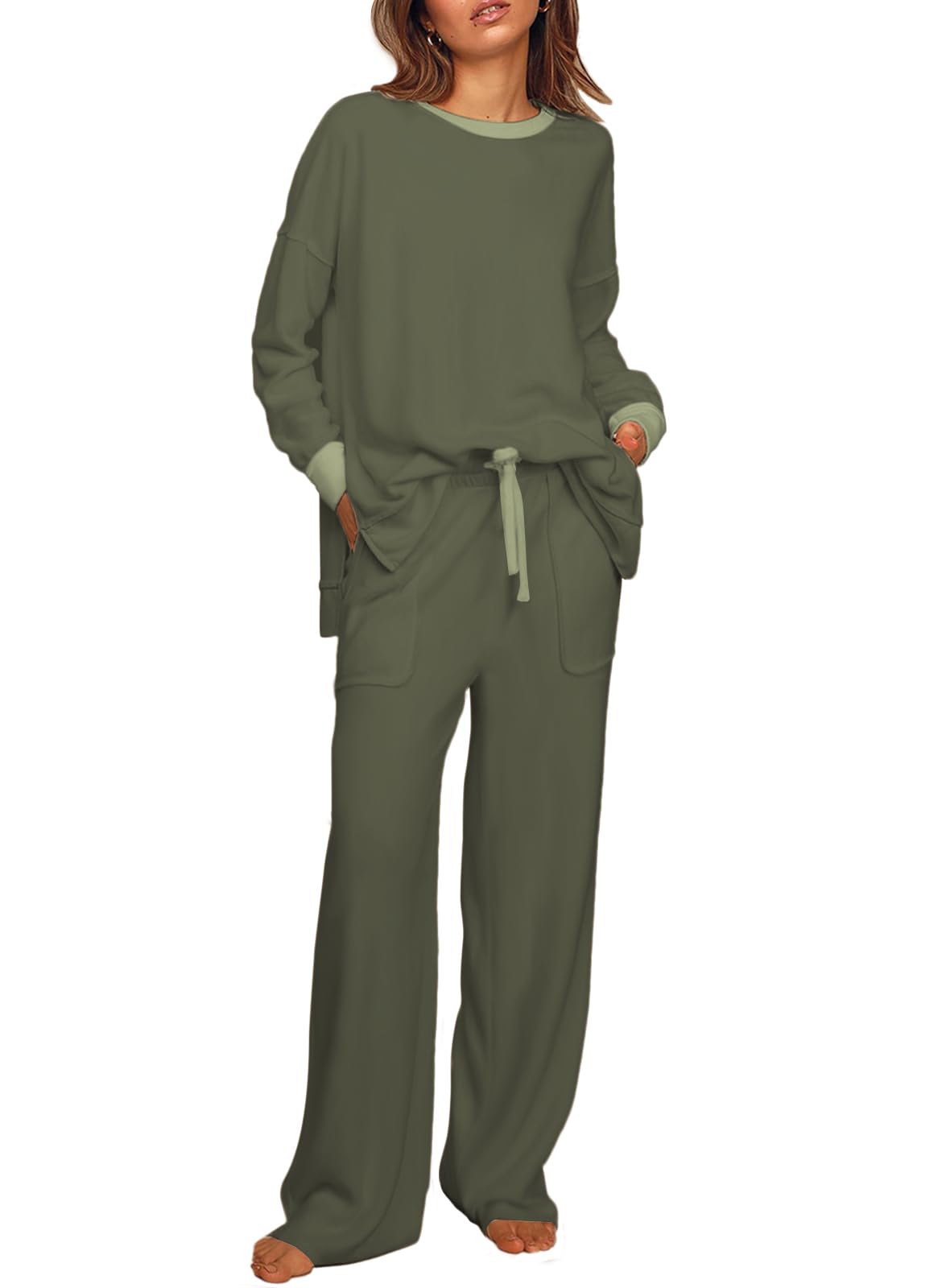 ETCYY Women's 2-Piece Lounge Set - Split Side Sweatshirt & Wide Leg Sweatpants | Soft Casual Outfit for Home, Yoga & Relaxation | Comfortable Loungewear for Women