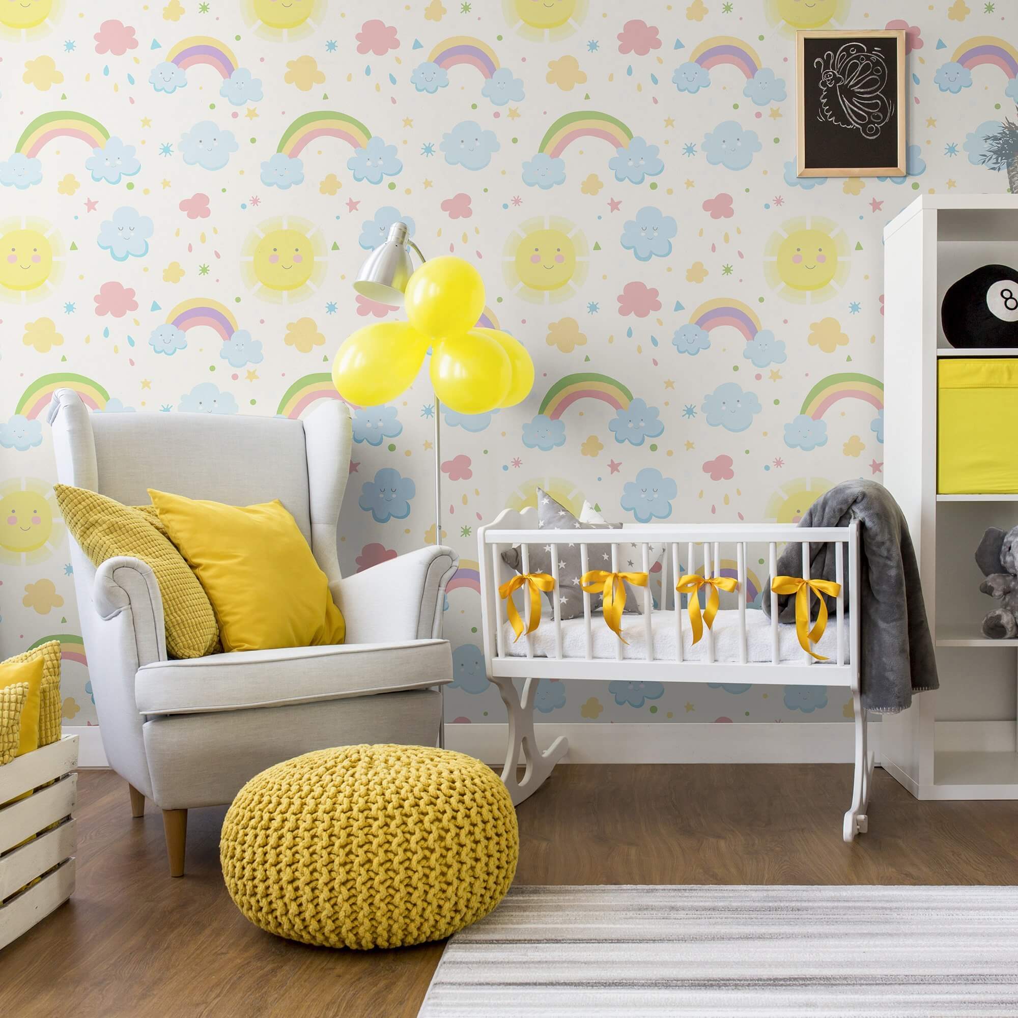 Blue Watercolor Children's Peel and Stick Removable Wallpaper - Easy DIY Nursery Decor for Kids' Rooms, Playrooms & Bedrooms
