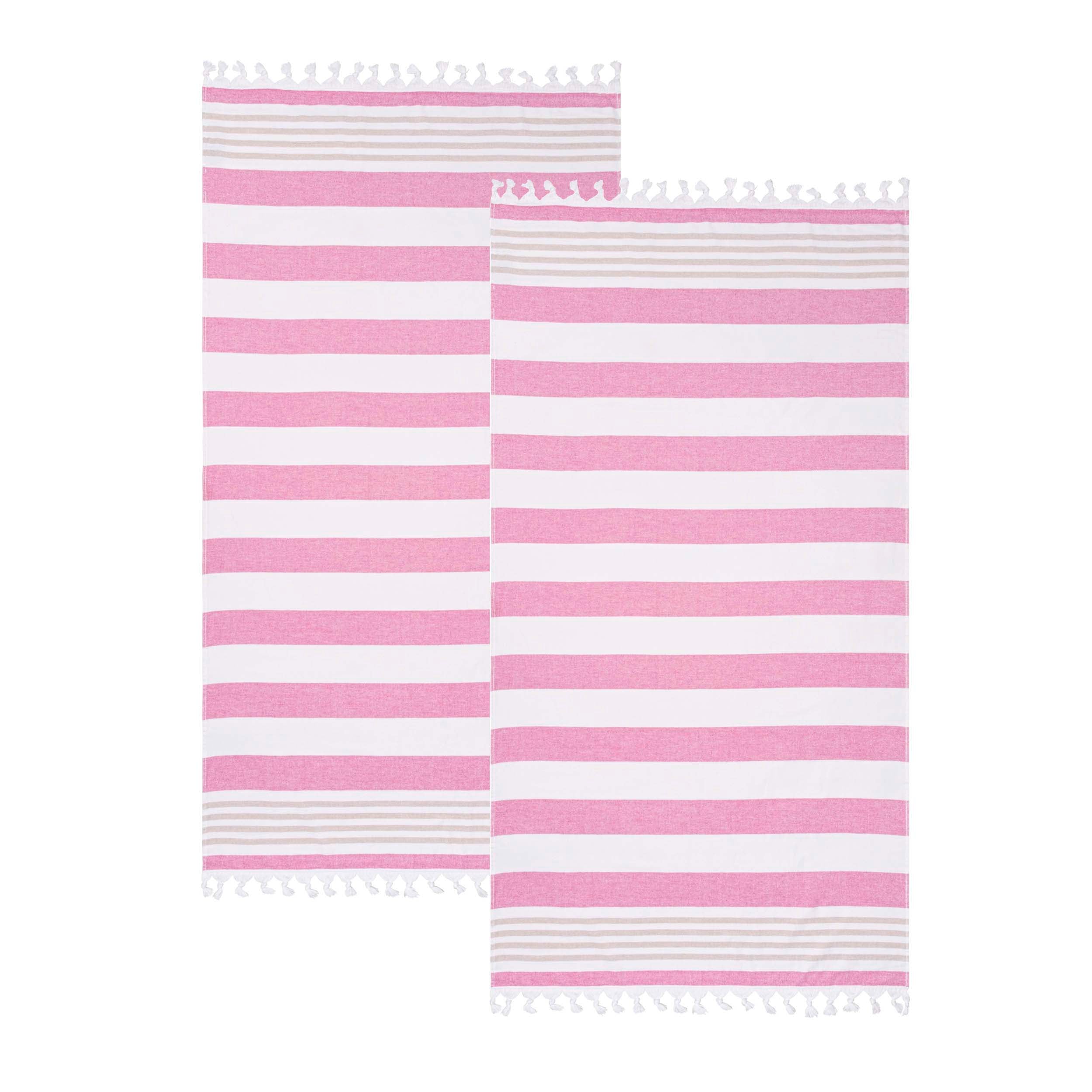 Coastal Resort Stripe Fouta 2-Piece Beach Towel Set with Tassels - Soft & Absorbent for Pool, Beach, Spa & Outdoor Use
