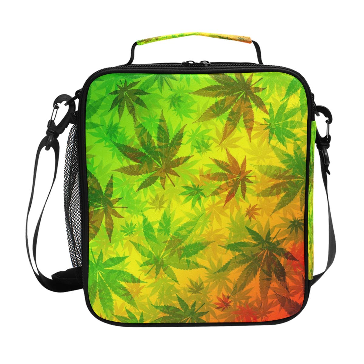 Colorful Insulated Reusable Lunch Box Tote Bag with Cannabis Leaf Design - Eco-Friendly Cooler for School, Work & Picnics - Perfect for Women & Kids