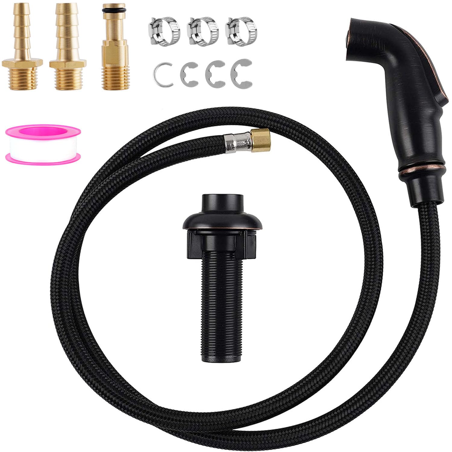 iFealClear Kitchen Sink Side Sprayer - Oil Rubbed Bronze Pull Out Sprayer with Hose & 3 Adapters | Compatible with Moen & 1/4inch Connector Faucets | Replacement Parts for Home, School & Commercial Kitchens | Easy Installation & Durable Design