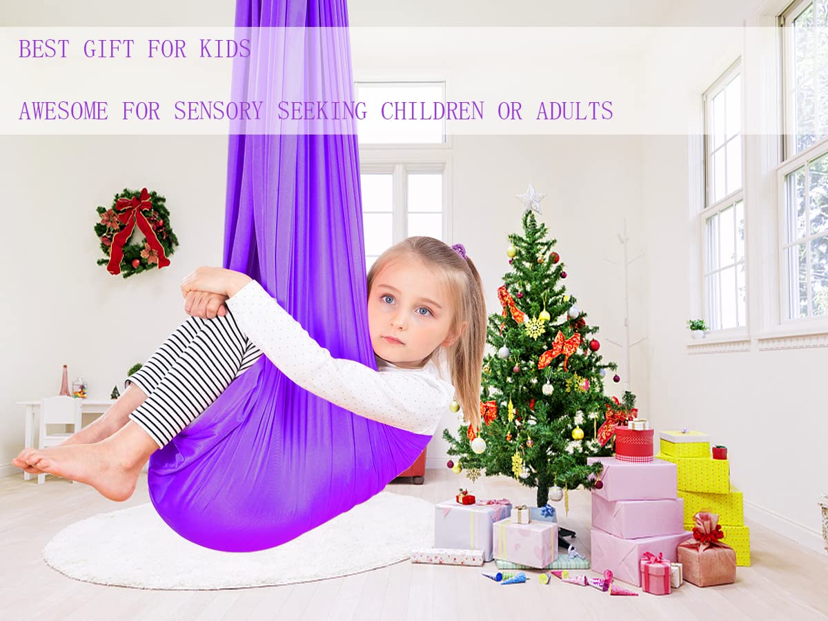 **Sensory Swing for Kids & Adults - Indoor/Outdoor Therapy Hammock with Calming Effect for ADHD, Autism & Special Needs - Purple (59