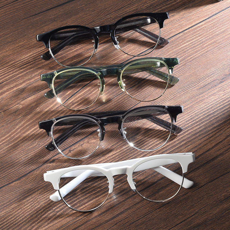 Aimee Unisex Full Rim Round Acetate Titanium Eyeglasses Frame 9006 - Lightweight & Durable Glasses for Men & Women - Perfect for Reading, Working, and Daily Wear