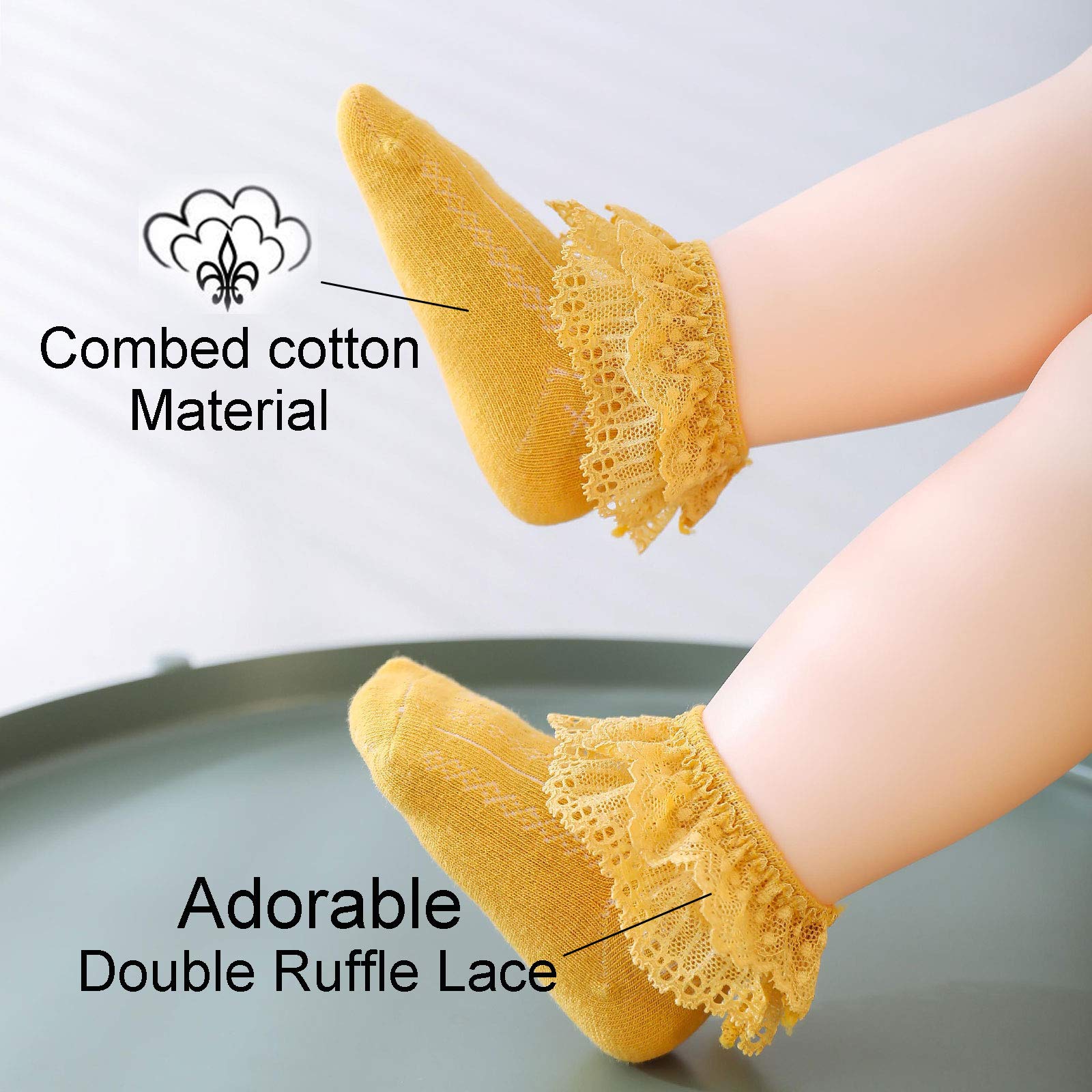 Adorable Baby Lace Socks for Girls - Soft Double Eyelet Lace Ruffle Frilly Socks Set for Newborns & Toddlers | Perfect Gift for Baby Showers, Birthday Presents & Special Occasions