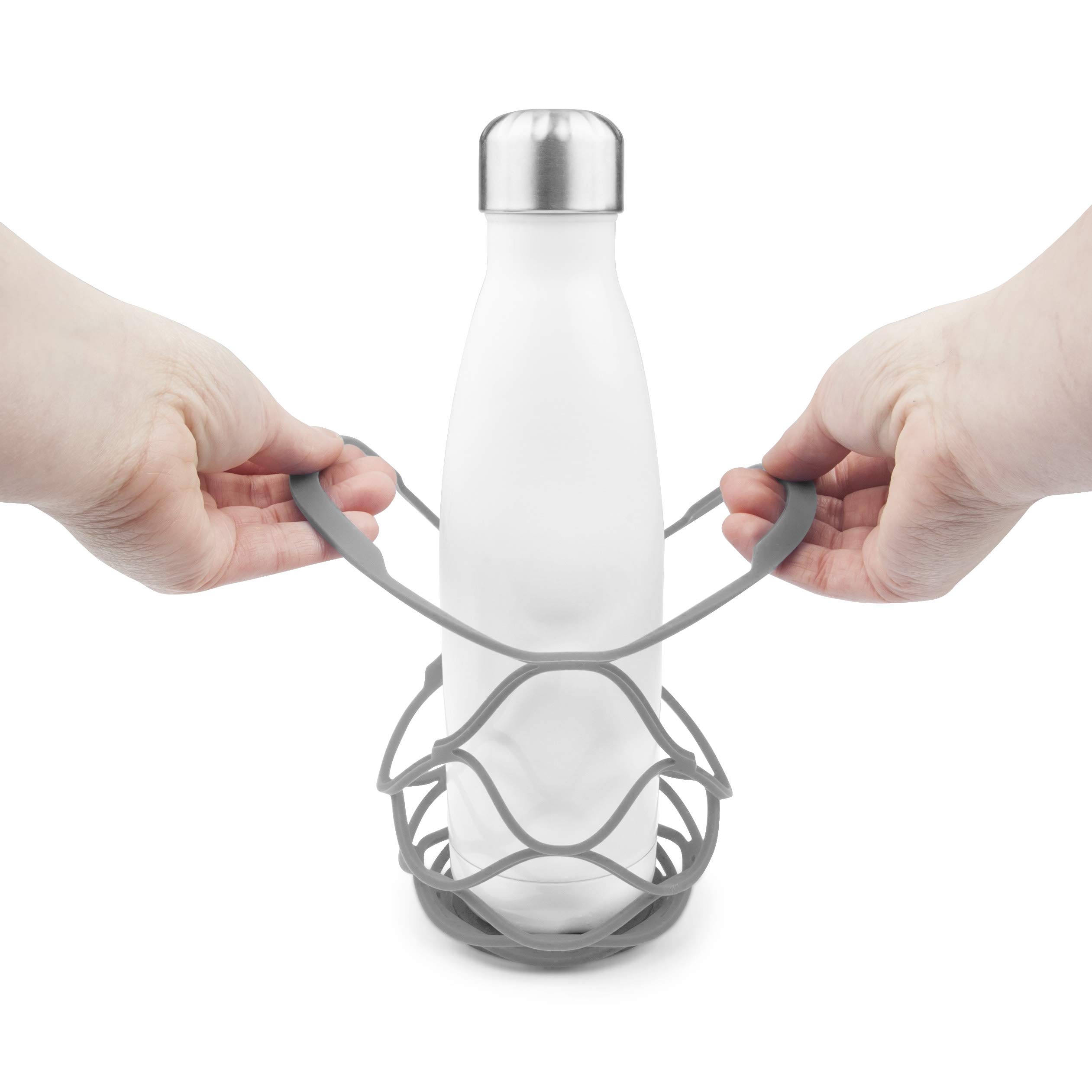 Final Touch Everyday Up & Away Collapsible Silicone Bottle Bag - Grey (FTA1081) | Portable Water Bottle Holder for Gym, Hiking & Travel | Leakproof & Collapsible Storage Solution