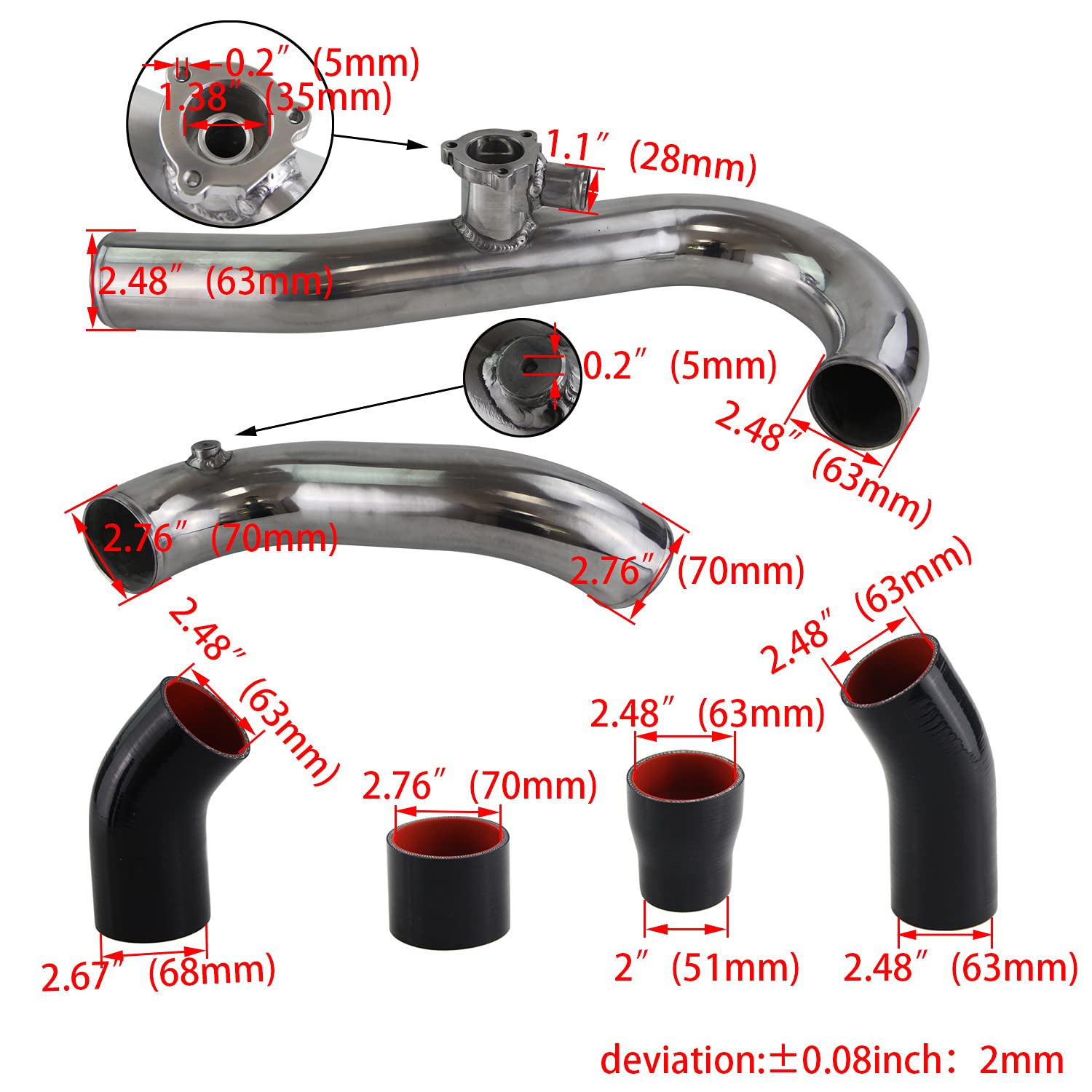 High-Performance Intercooler Hose Kit for Ford Mustang EcoBoost 2015-2020 - Silver Aluminum Upgrade - Boost Pipe Replacement - Perfect for Turbocharged Engine Performance & Track Racing