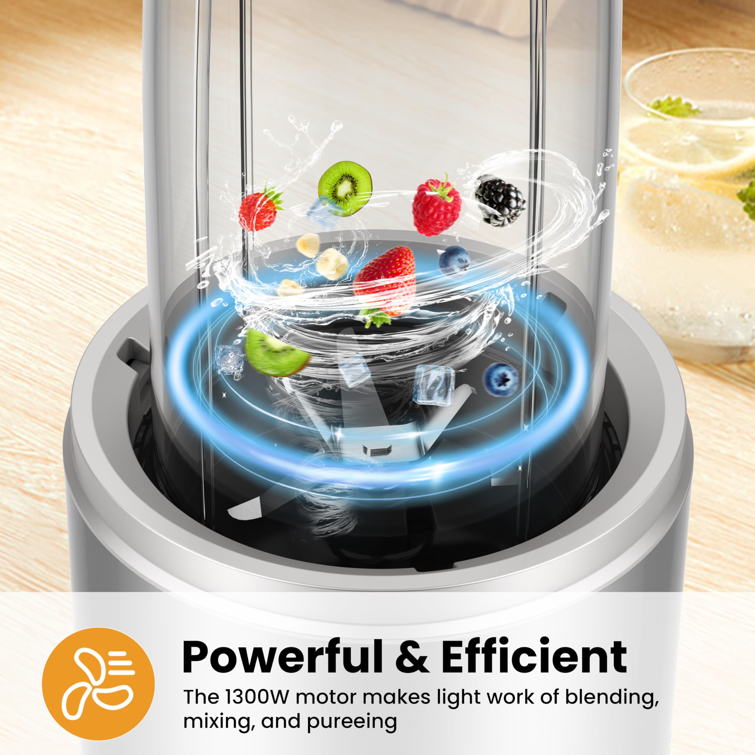 Suavo 1300W High-Powered Smoothie Blender - Portable Personal Blender for Shakes, Smoothies & Juicing - Includes 2x 27oz BPA-Free Travel Cups with Lids - Perfect for Kitchen, Gym & On-The-Go Healthy Drinks