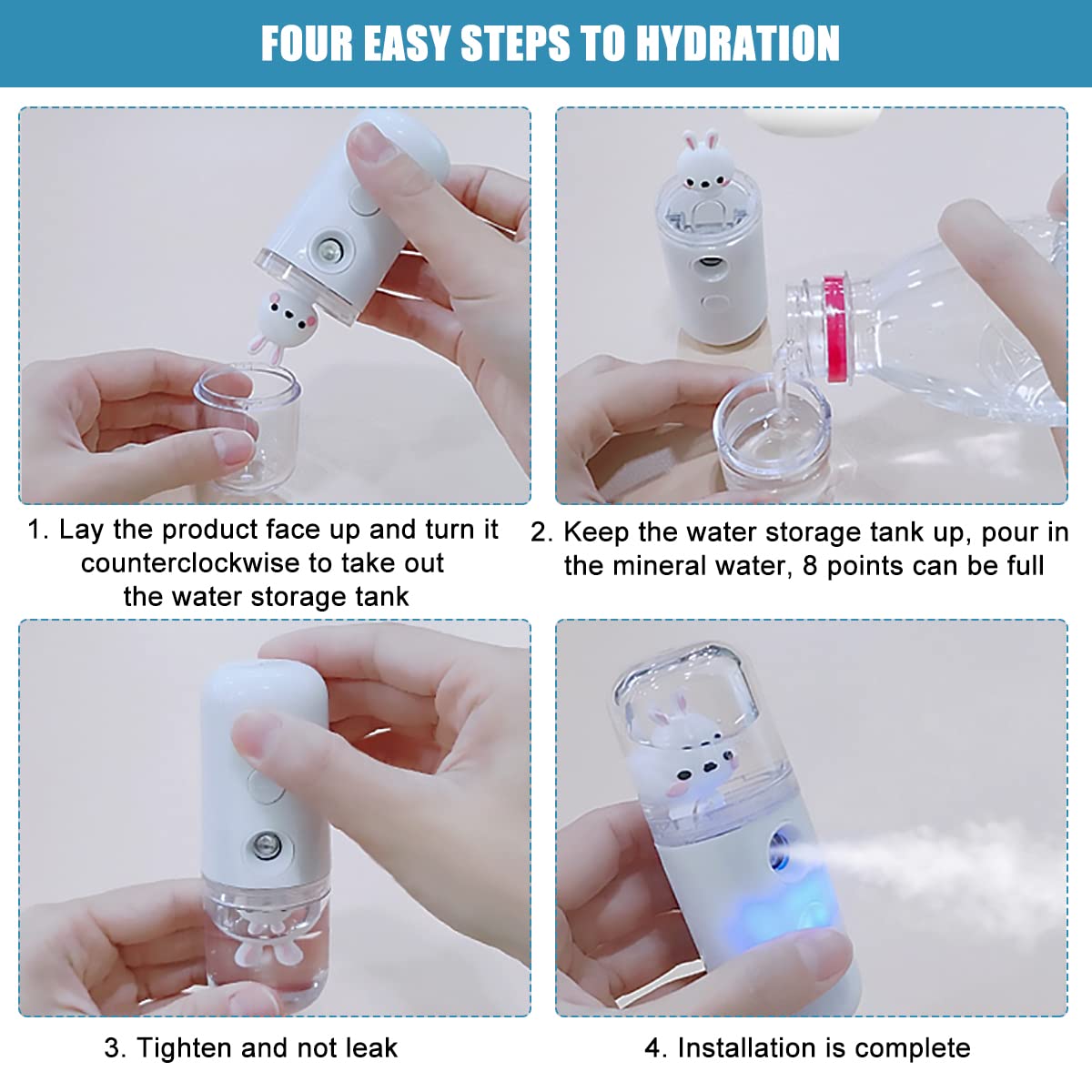 MAYCREATE® USB Nano Facial Steamer - 30ml Portable Rechargeable Face Mist Sprayer for Skin Hydration & Moisturizing | Cartoon Bunny Design | Perfect for Travel, Home Spa & Daily Skincare Routine