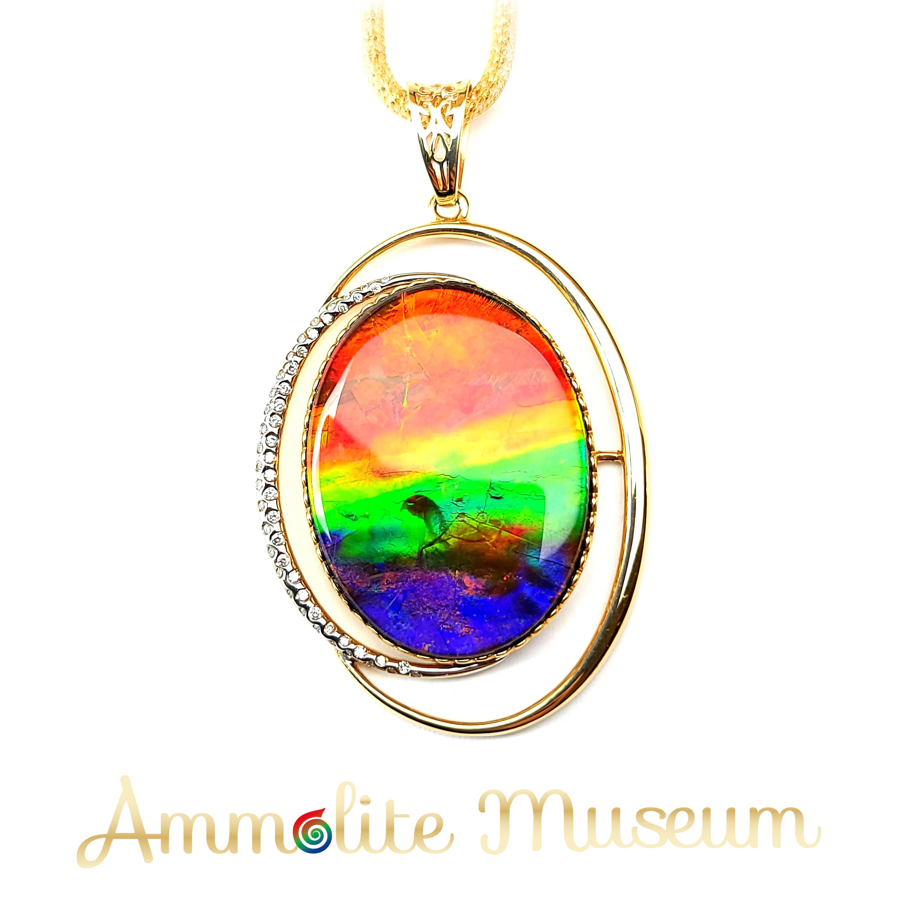 14K Gold Oval Ammolite Pendant with Diamond Accents - Elegant Jewelry Gift for Women, Perfect for Weddings, Anniversaries & Special Occasions