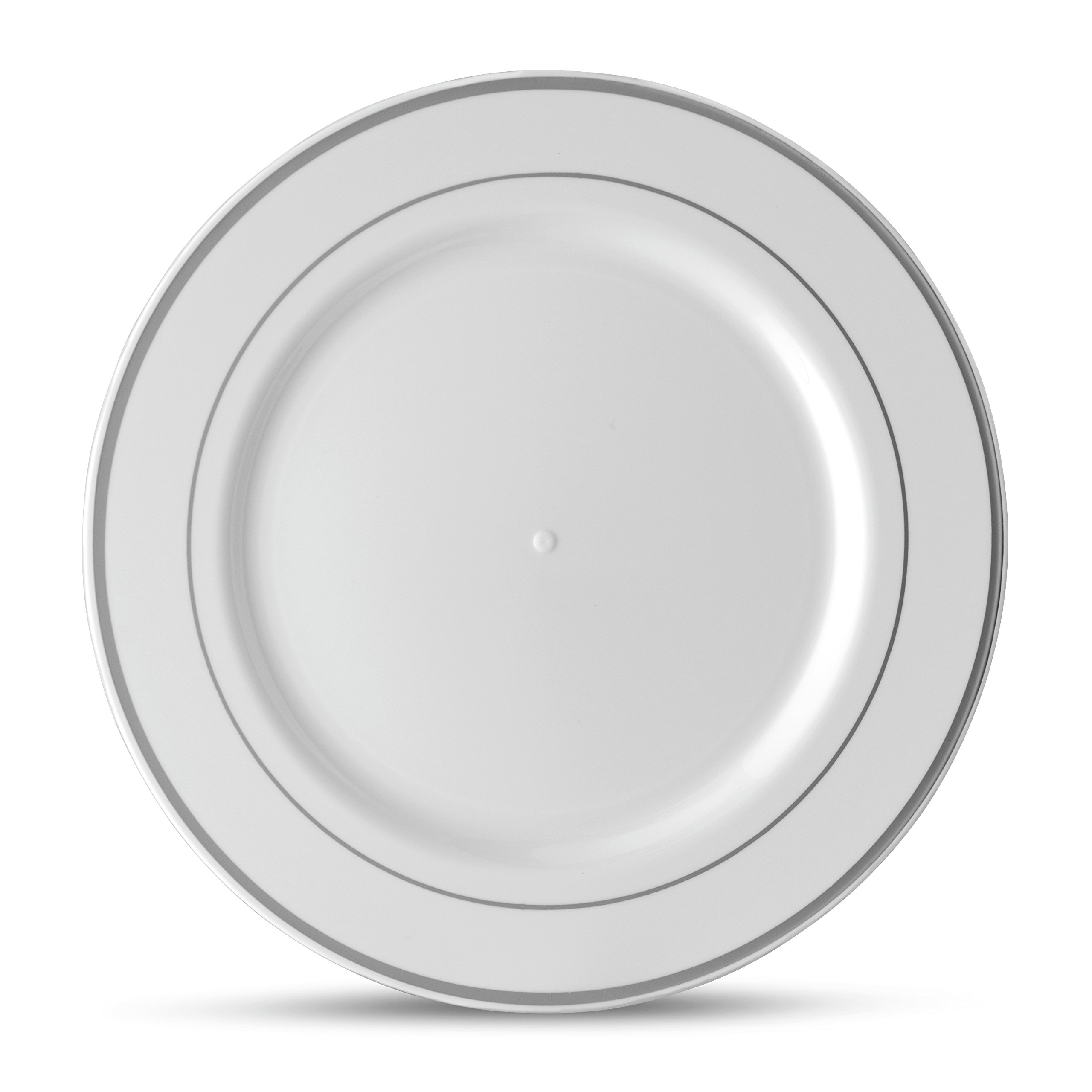 Laura Stein Designer 80-Piece Premium Plastic Dinnerware Set - White with Silver Rim (40x10.75
