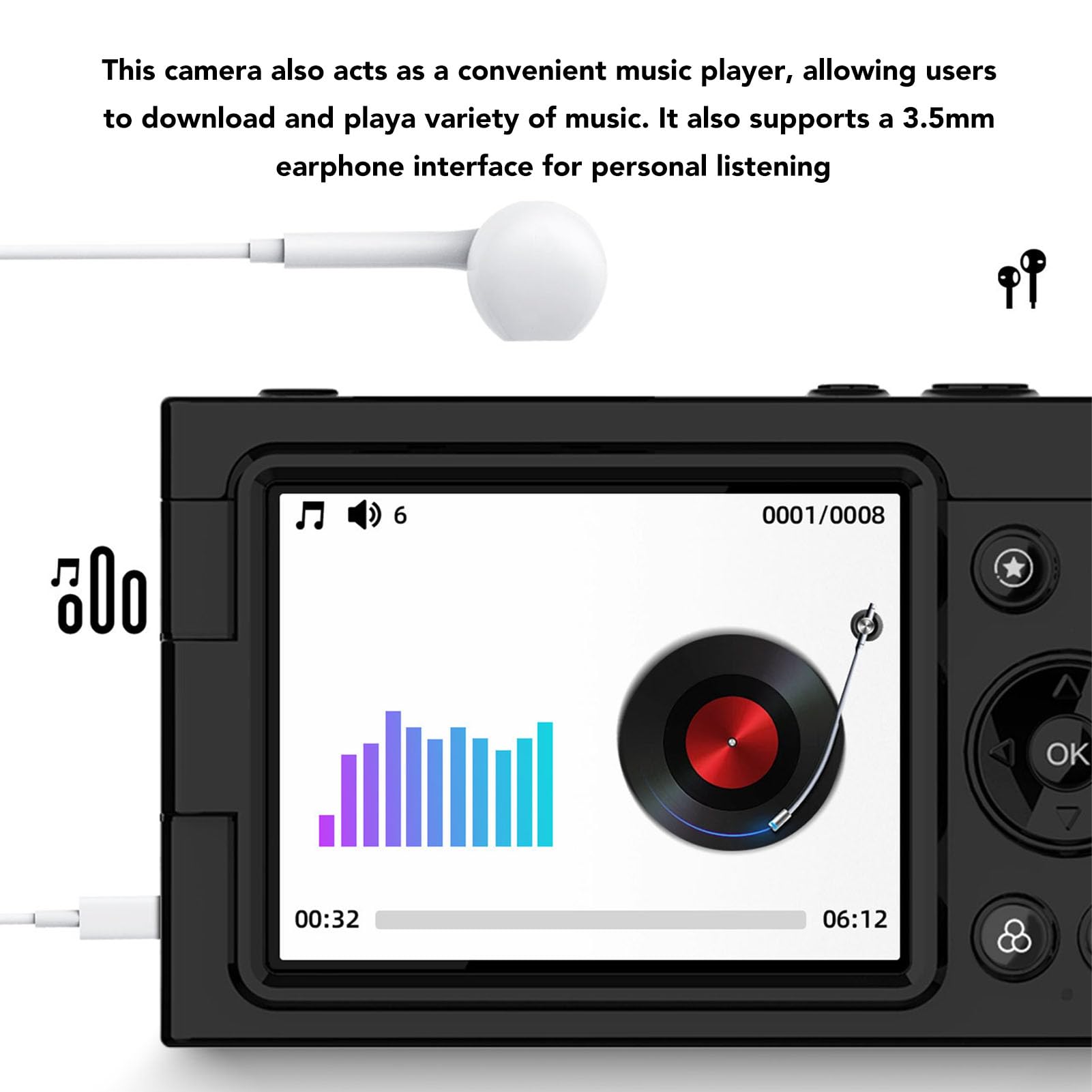 64MP Autofocus HD 4K Vlogging Digital Camera with 28x Digital Zoom, 2.83