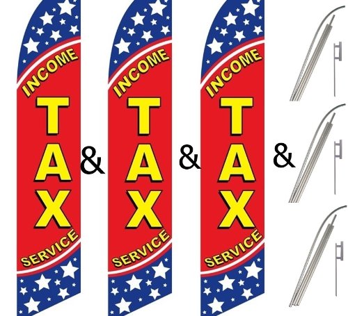 3-Pack Swooper Flags with Pole Kits - Blue & White Stars Design - Perfect for Patriotic Decor, Tax Offices, and Outdoor Events