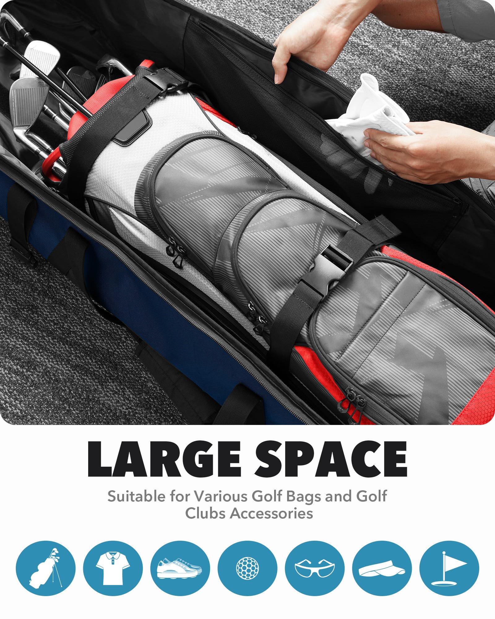 Findway Golf Travel Bag with Wheels - 1680D Heavy Duty Oxford Wear-Resistant Soft Foldable Golf Club Case for Airlines, Universal Size with Removable Club Protection Liner (Upgraded) - Perfect for Air Travel and Golf Tournaments