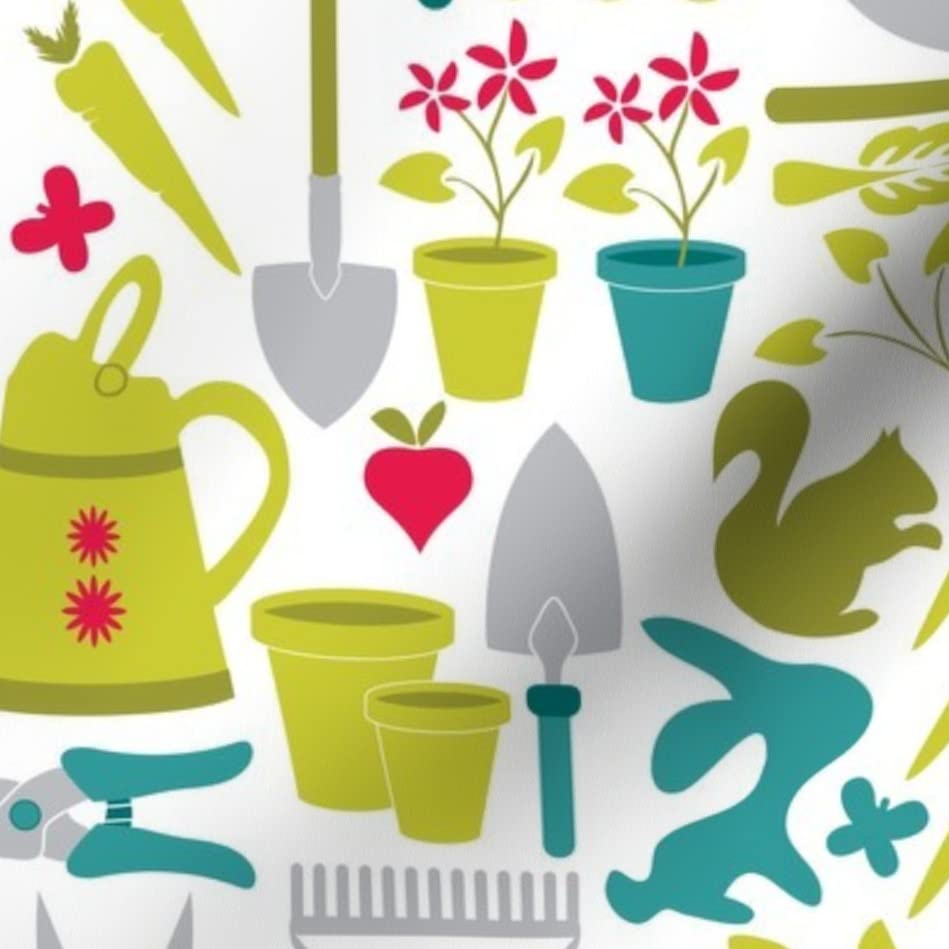 Premium Spoonflower Fabric - Gardening Tools & Spring Farming Print on Velvet Upholstery Fabric by The Yard | Home Decor, Apparel & DIY Projects for Garden Enthusiasts