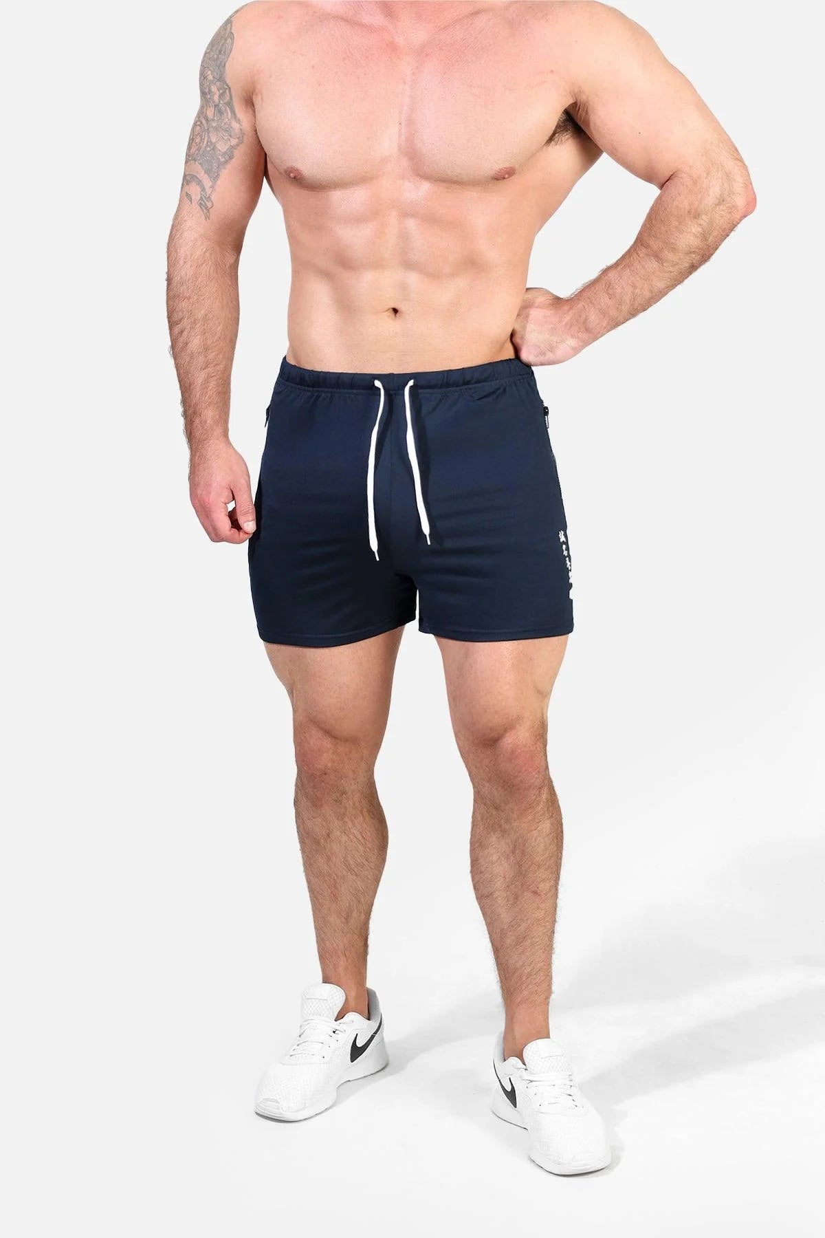 Jed North Agile 4 Gym Shorts with Zipper Pockets - Men's Workout Running Basketball Training Shorts - Navy Blue Athletic Apparel for Gym & Sports