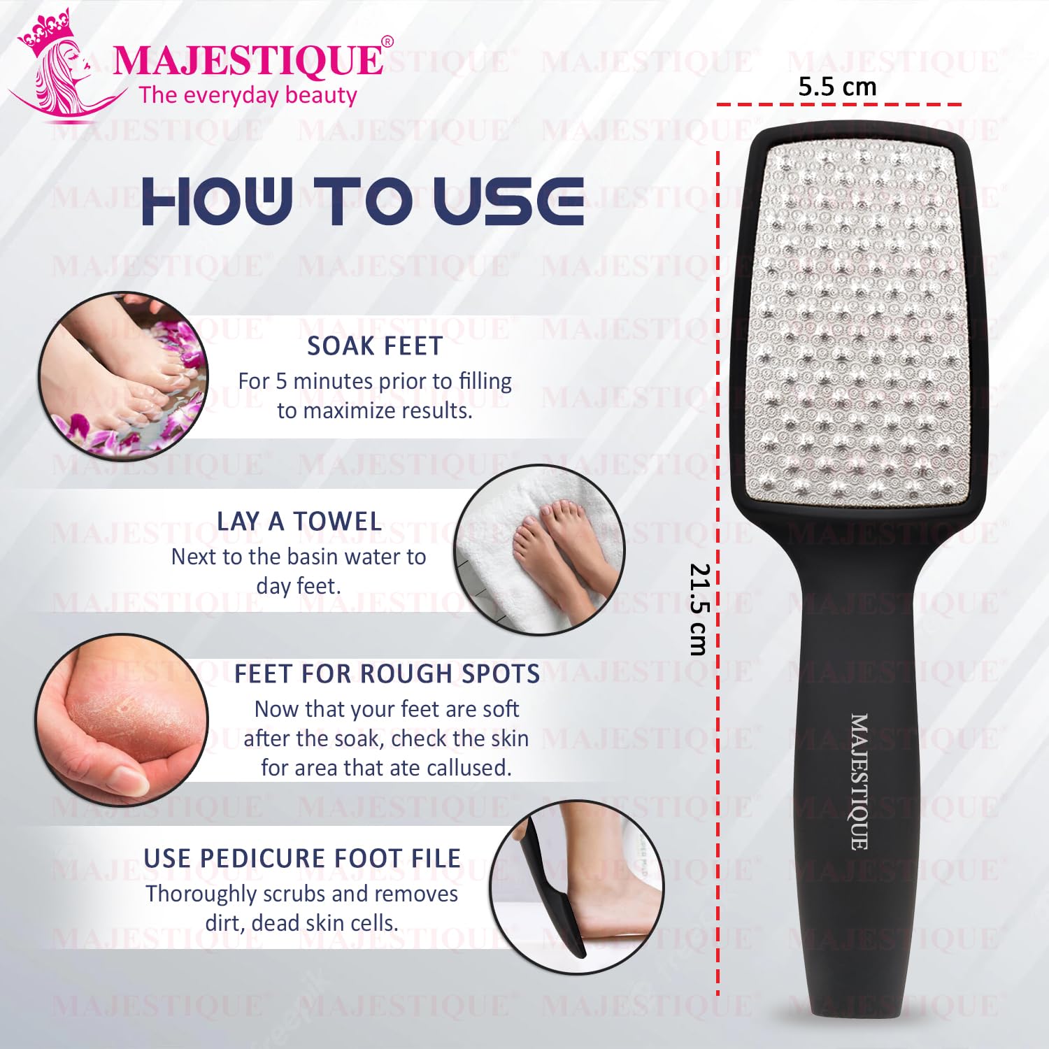 MAJESTIQUE Professional Pedicure Foot File & Callus Remover - Laser-Cut Stainless Steel Foot Scrubber for Dead Skin Removal - Safe & Effective Leg Care Tool for Smooth Feet - Perfect for Home Spa, Pedicure & Foot Care Routine (Color May Vary)