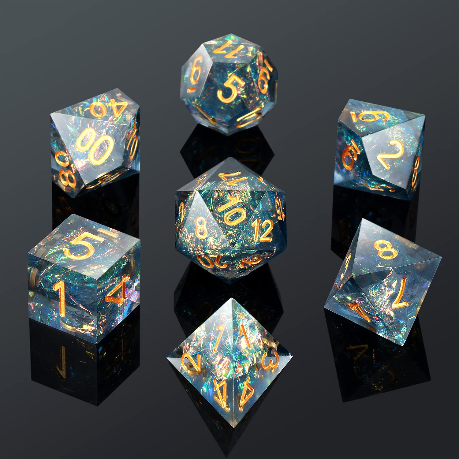 Premium Handmade Dungeons and Dragons Dice Set - 7-Piece Sharp Edge Polyhedral Dice with Gold Numbers & Gift Case for DND RPG Games (Dark Cyan) - Perfect for Tabletop Gaming, D&D Campaigns and Collector Displays