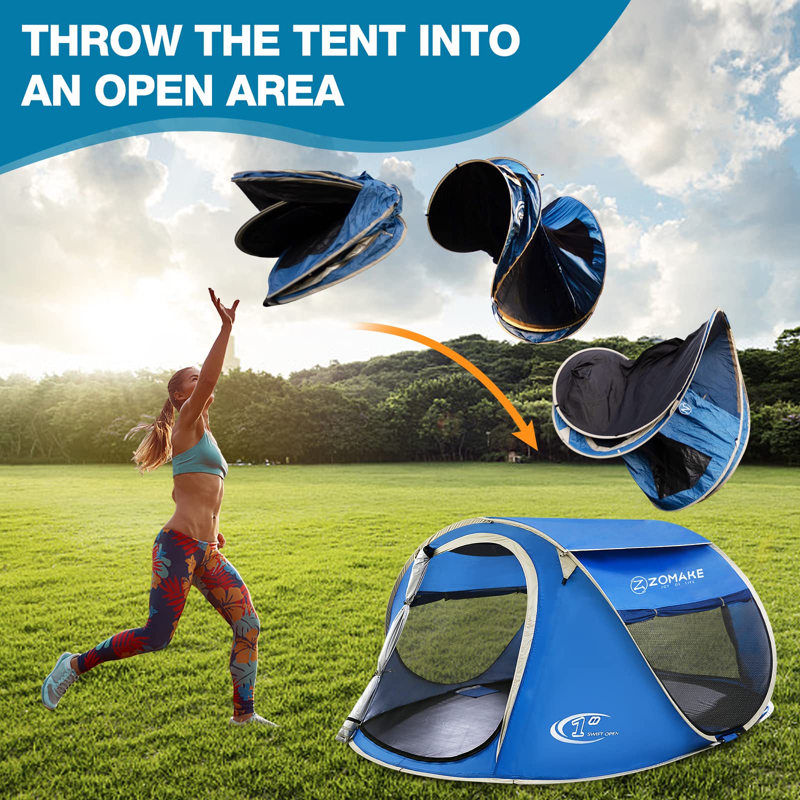 2-4 Person Waterproof Pop Up Tent - Instant Setup Automatic Camping Tent for Outdoor Adventures, Hiking & Beach Trips | ZOAMKE