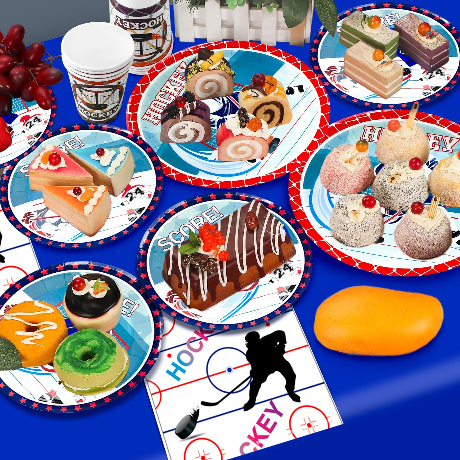 Ice Hockey Birthday Party Decorations Set - Balloons, Banner, Backdrop, Plates, Napkins & Tablecloth for Hockey Themed Celebrations & Sports Events