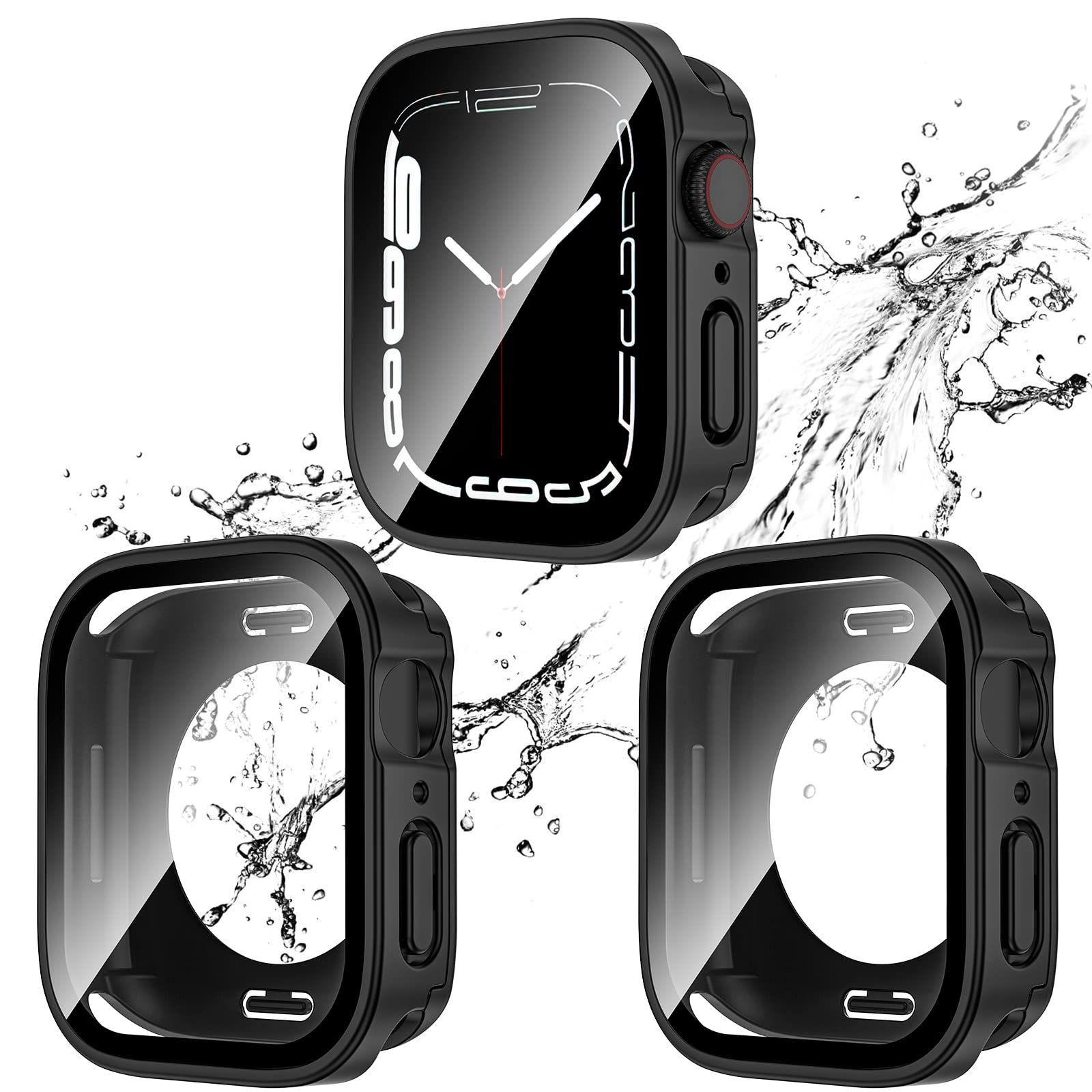 2 Pack 2 in 1 Waterproof Case for Apple Watch Series SE/SE2/6/5/4 44mm - Shockproof Protective Cover with Tempered Glass Screen Protector for iWatch (Black/Black) | Perfect for Swimming, Running & Outdoor Activities
