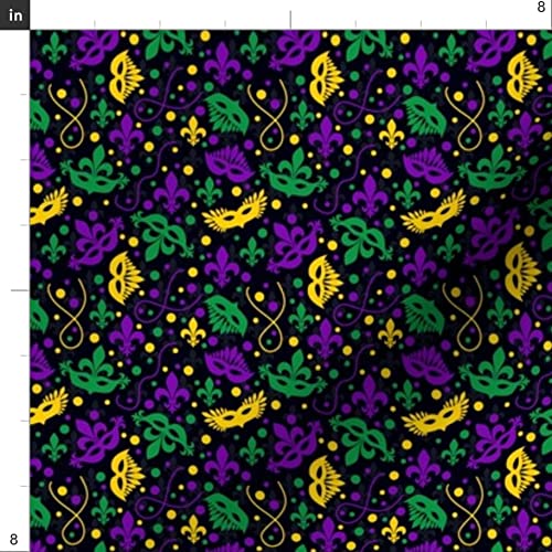 Premium Spoonflower Minky Fabric - Mardi Gras Holiday Beads & Fleur De Lis Confetti Carnival Print - Soft Plush Fat Quarter for Baby Blankets, Quilt Backing, Sewing Projects | Perfect for DIY Crafts, Nursery Decor & Festive Costumes