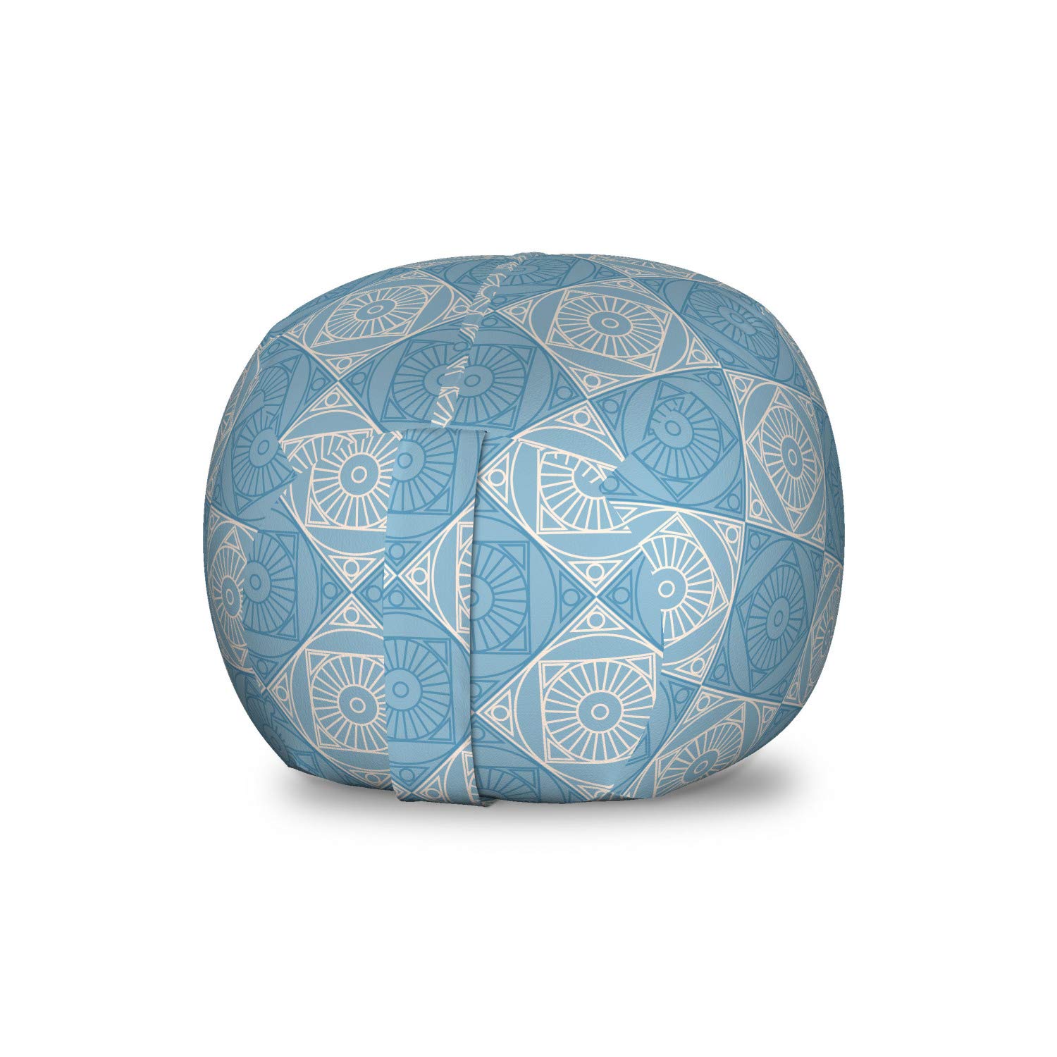 Ambesonne Geometric Toy Storage Bag Chair - Egyptian Motif Symmetric Design, Washable Stuffed Animal Organizer for Kids Room, Small Size in Teal & Pale Yellow | Perfect for Nursery, Playroom & Bedroom Organization