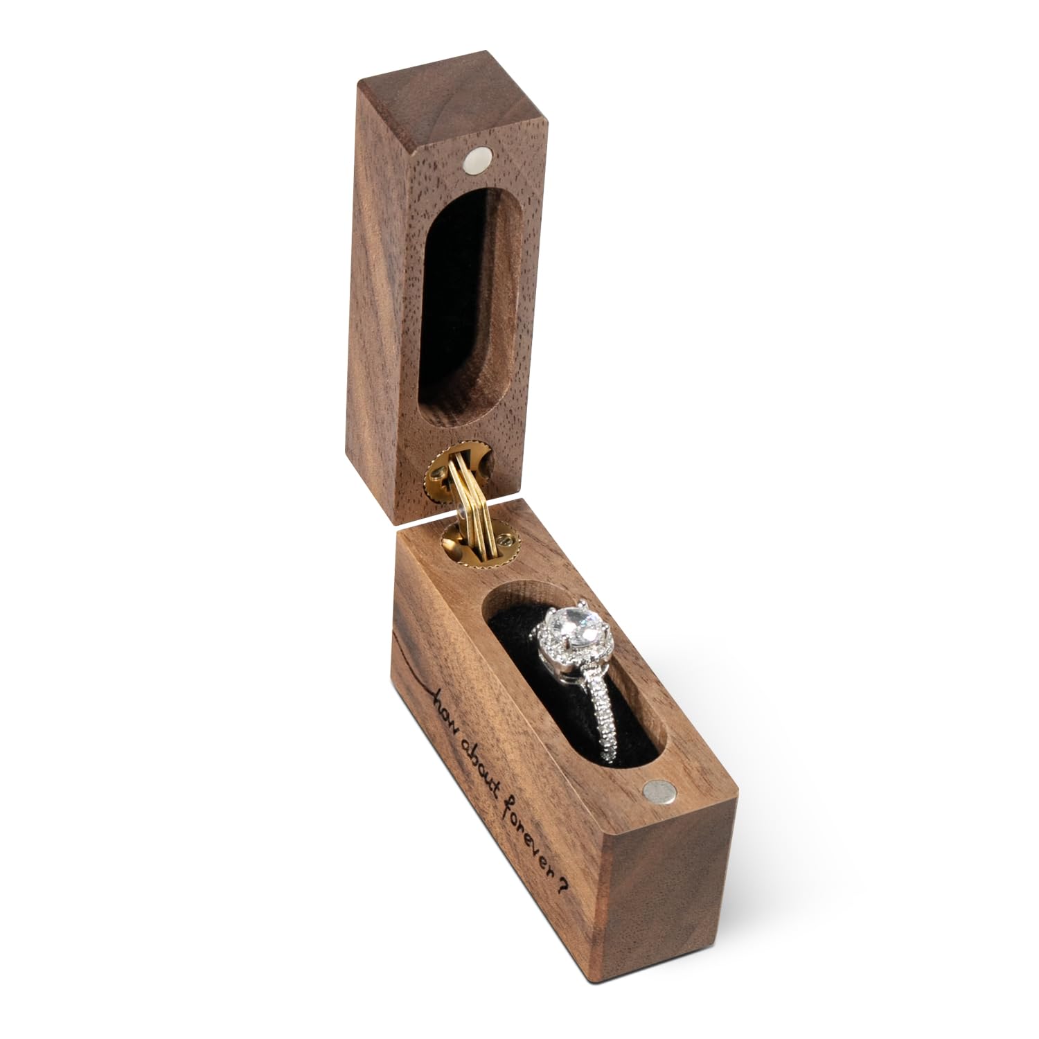 Elegant Wooden Engagement Ring Box - Small Slim Flat Proposal & Wedding Ring Case (How About Forever) - Perfect for Romantic Proposals, Anniversaries & Special Occasions