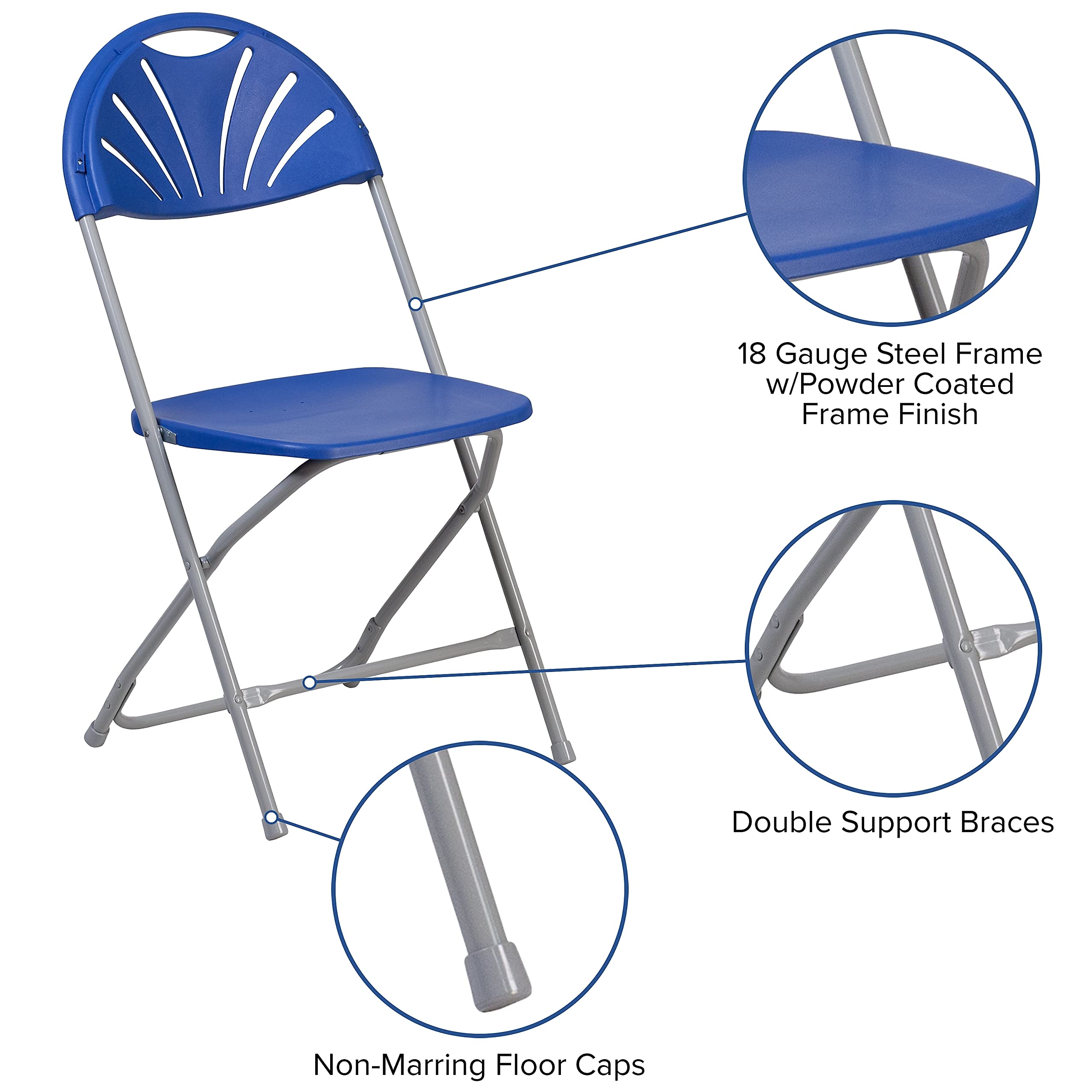 Flash Furniture 8-Pack HERCULES Series Folding Chairs - 650 lb. Capacity, Blue Plastic Fan Back - Perfect for Events, Parties, Outdoor Gatherings & Home Use