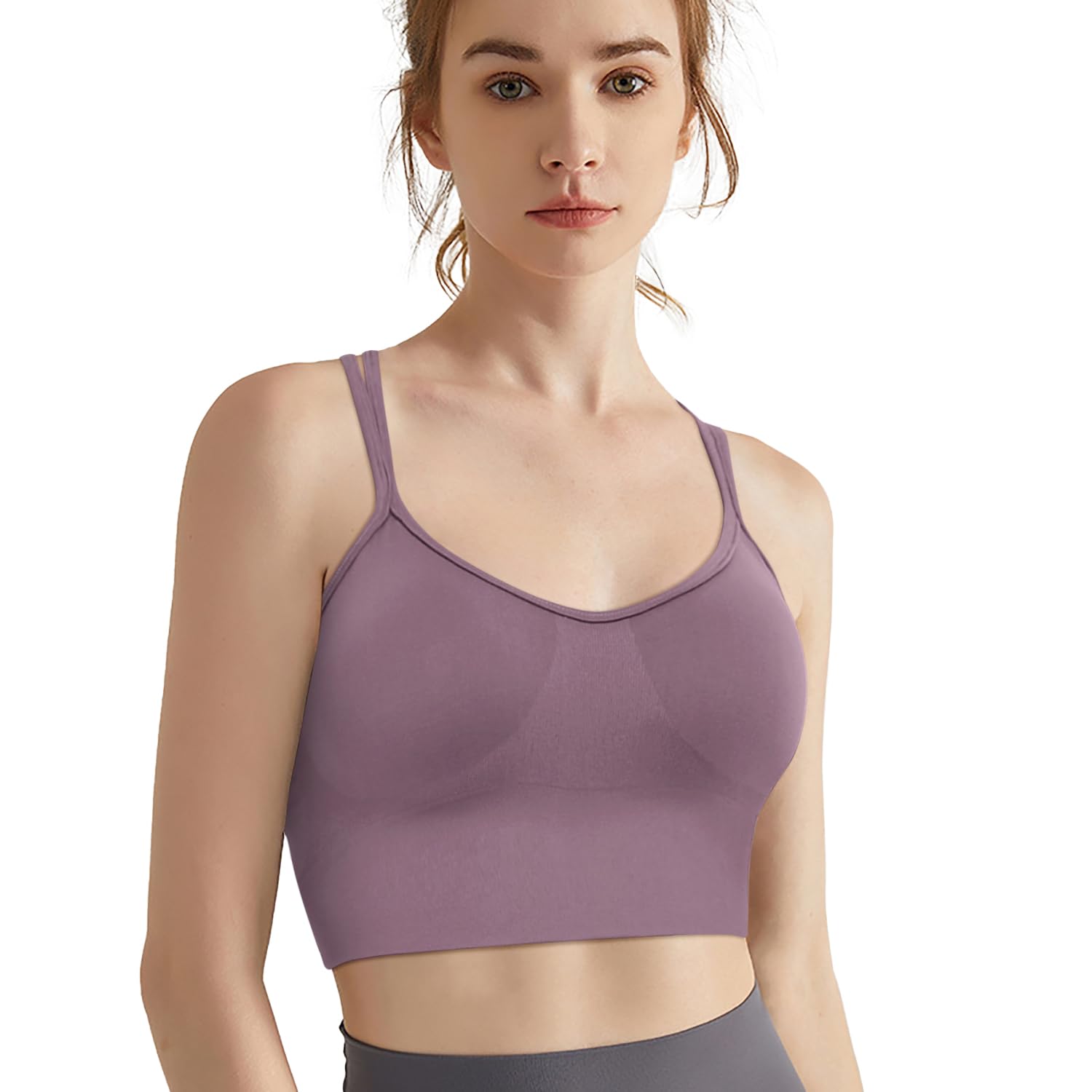 VEQKING Women's Cross Back Sports Bra - Medium Support Seamless Yoga Bra with Removable Pads, 3 Pack for Workout, Fitness & Everyday Wear