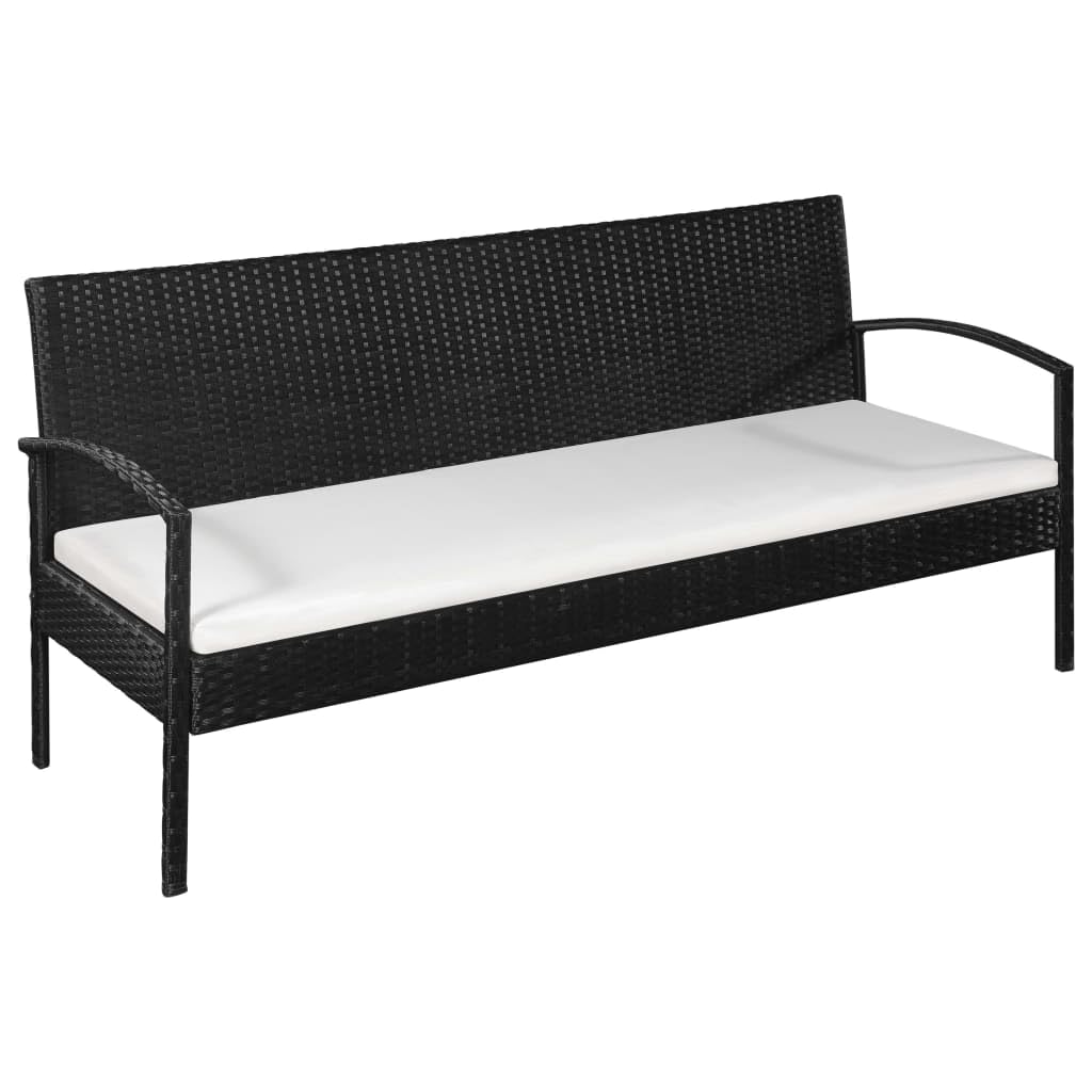 3-Seater Outdoor Patio Sofa Set with Cushions - Black Poly Rattan Wicker Furniture for Garden, Backyard, Poolside & Balcony Relaxation