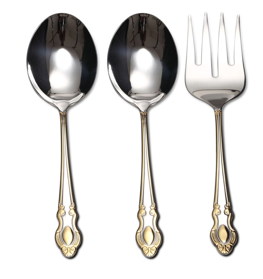 Venezia Collection Michelangelo 75-Piece Flatware Set - Premium 18/10 Stainless Steel Cutlery with 24K Gold Accents - 12-Person Dining Set Includes Hostess Serving Pieces in Wooden Storage Case - Perfect for Formal Dinners, Wedding Gifts & Luxury Entertaining
